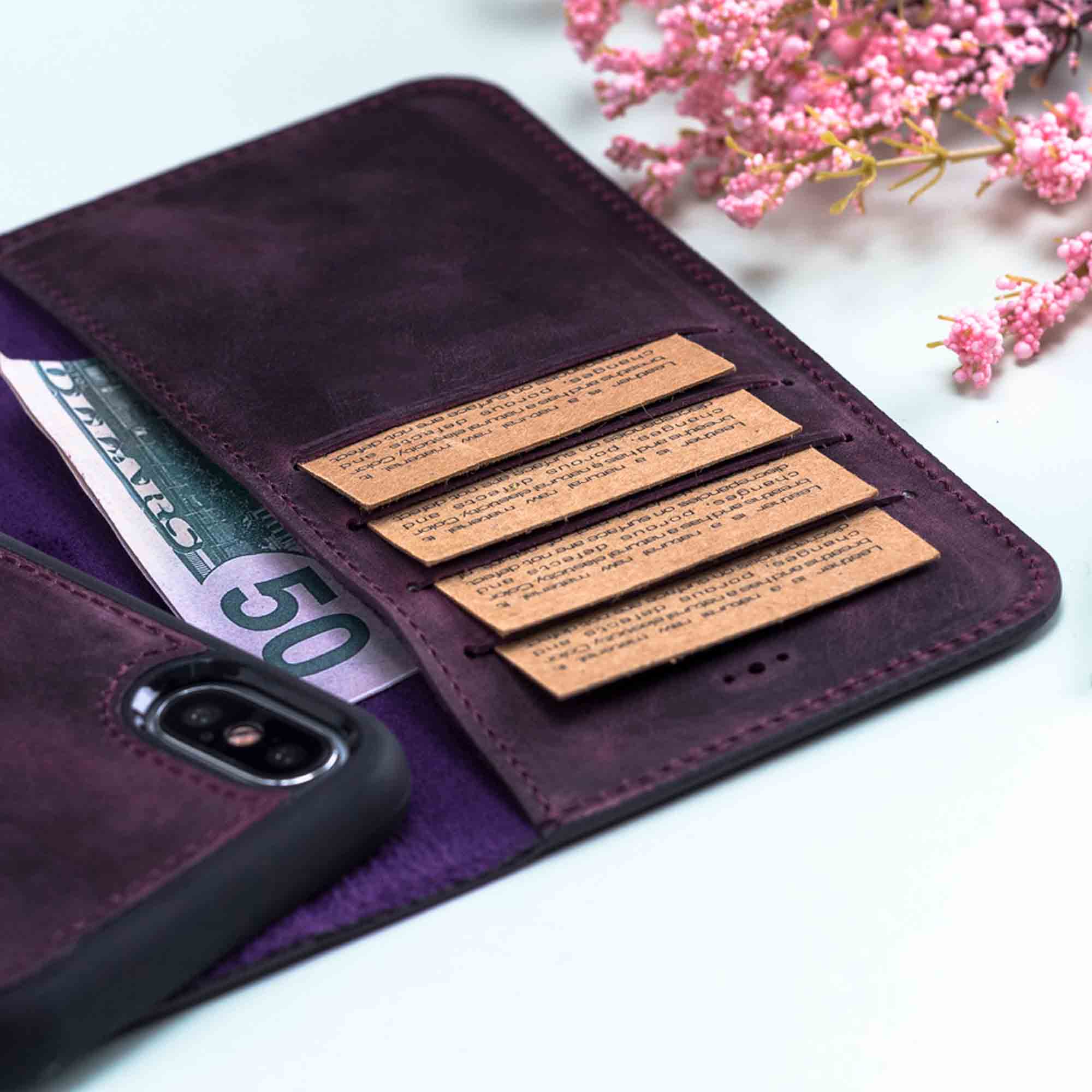 Magic Magnetic Detachable Leather Wallet Case for iPhone XS Max (6.5") - PURPLE - saracleather