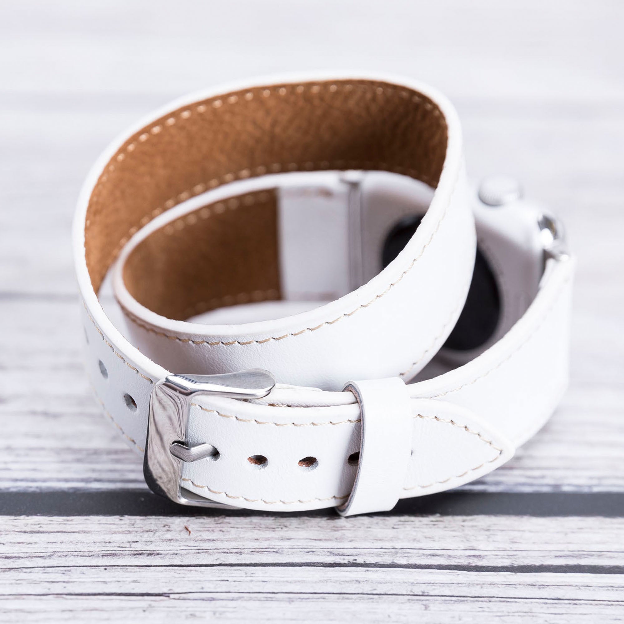 Double Tour Strap: Full Grain Leather Band for Apple Watch - WHITE - saracleather