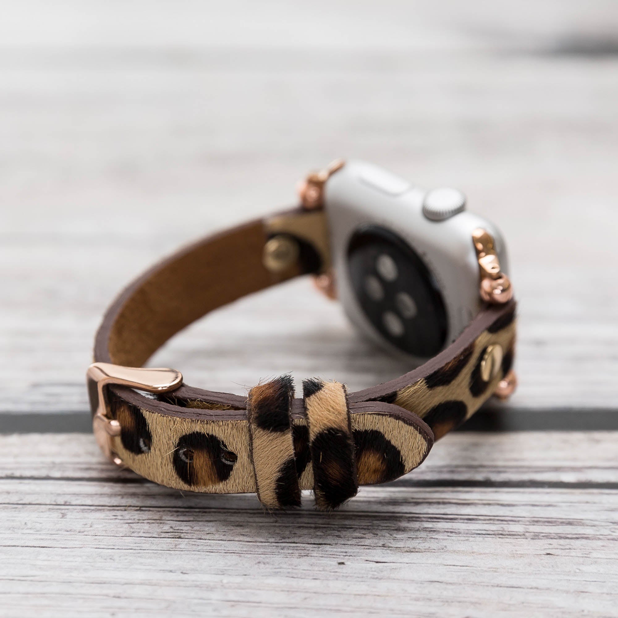 Ferro Strap - Full Grain Leather Band for Apple Watch - FURRY LEOPARD PATTERNED - saracleather