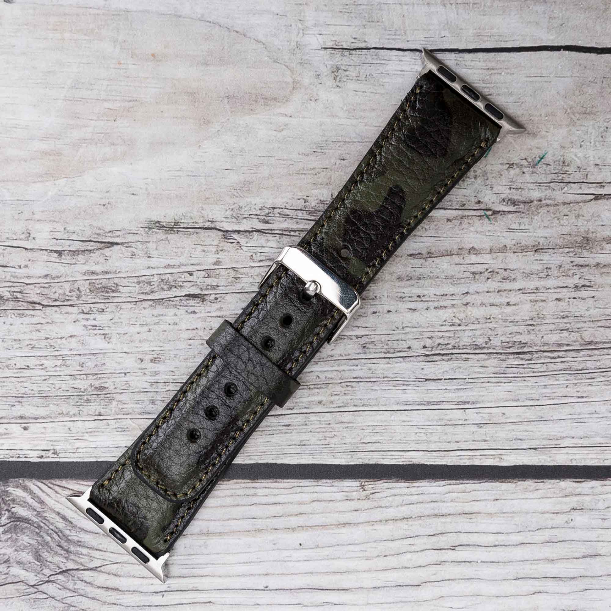 Full Grain Leather Band for Apple Watch - CAMOUFLAGE GREEN - saracleather