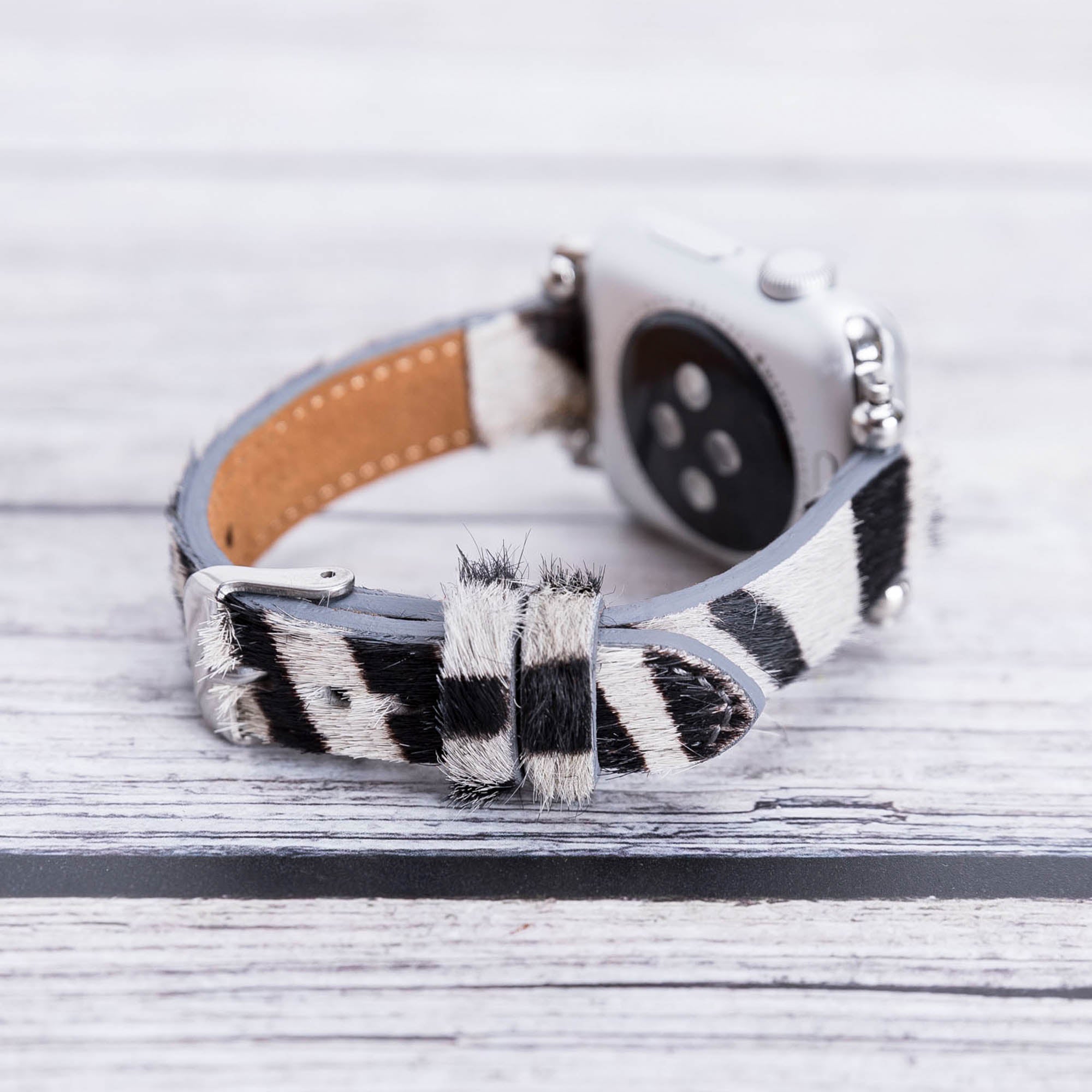 Ferro Strap - Full Grain Leather Band for Apple Watch - FURRY ZEBRA PATTERNED - saracleather