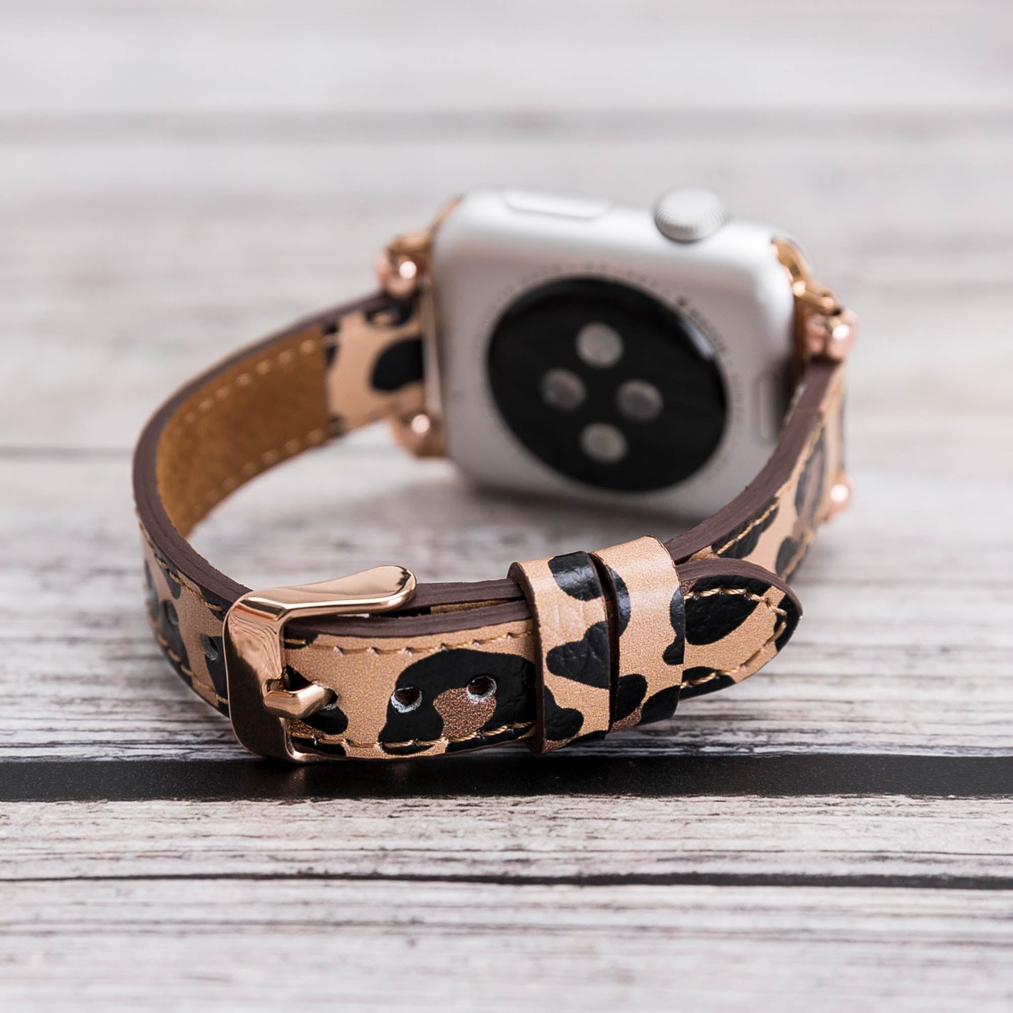 Ferro Strap - Full Grain Leather Band for Apple Watch - LEOPARD PATTERNED - saracleather