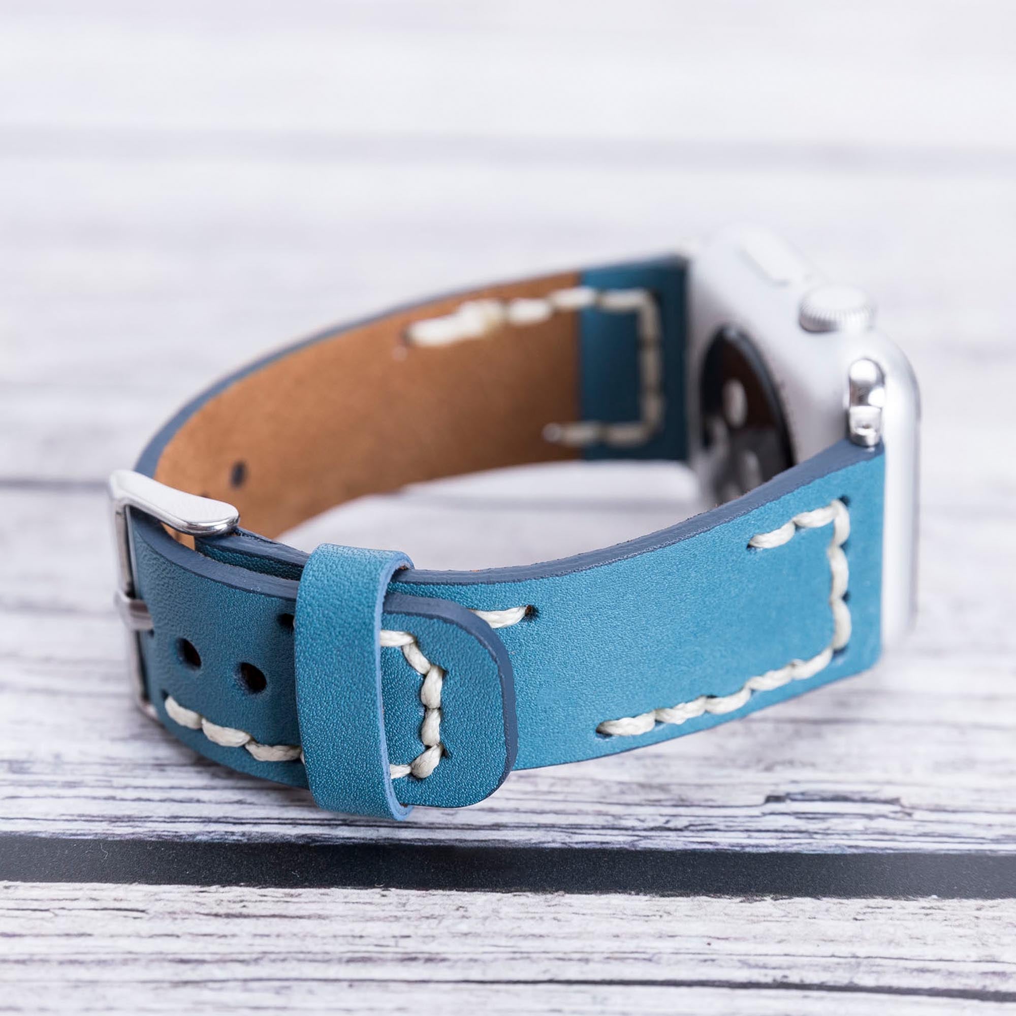 Full Grain Leather Band for Apple Watch - BLUE - saracleather