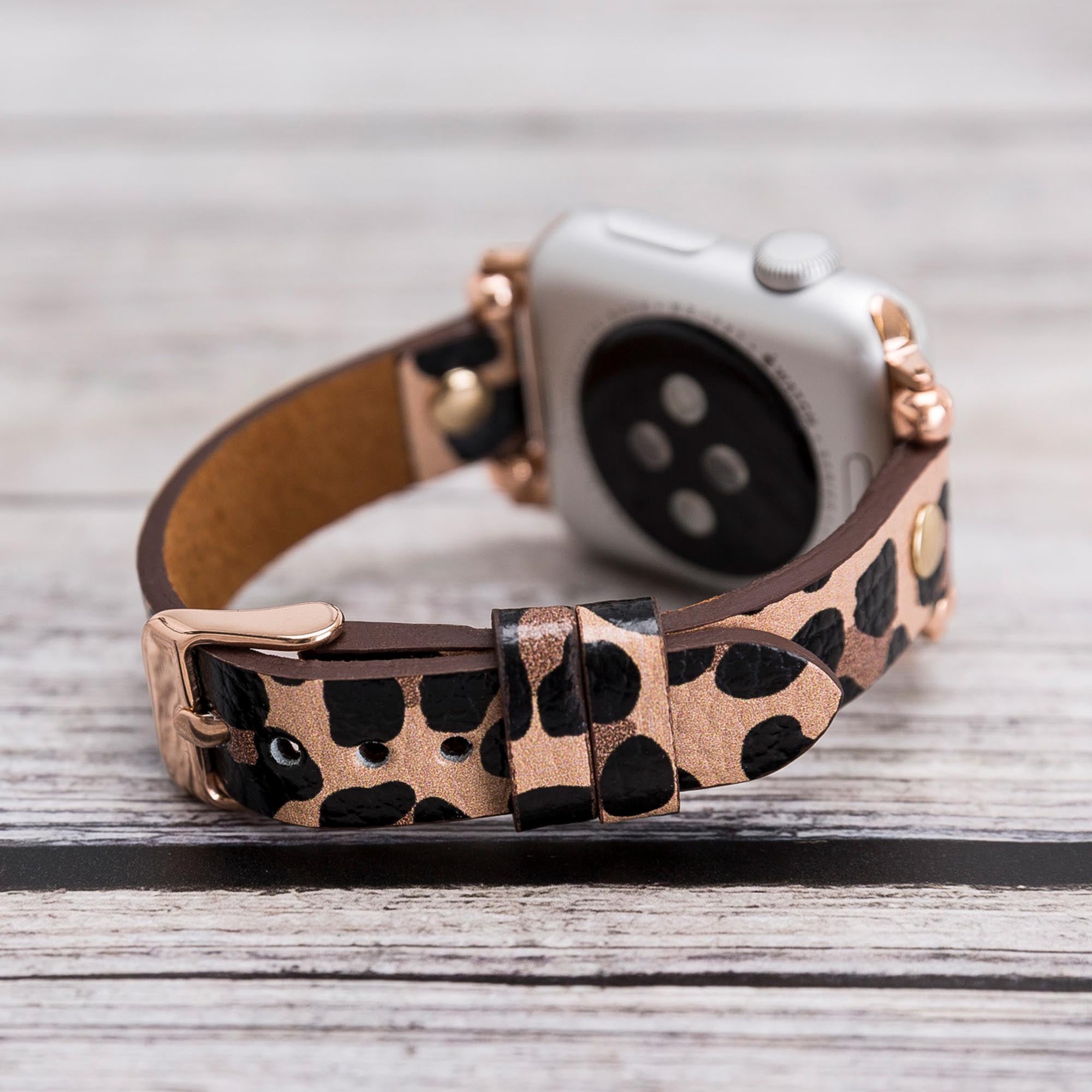 Ferro Strap - Full Grain Leather Band for Apple Watch - LEOPARD PATTERNED - saracleather