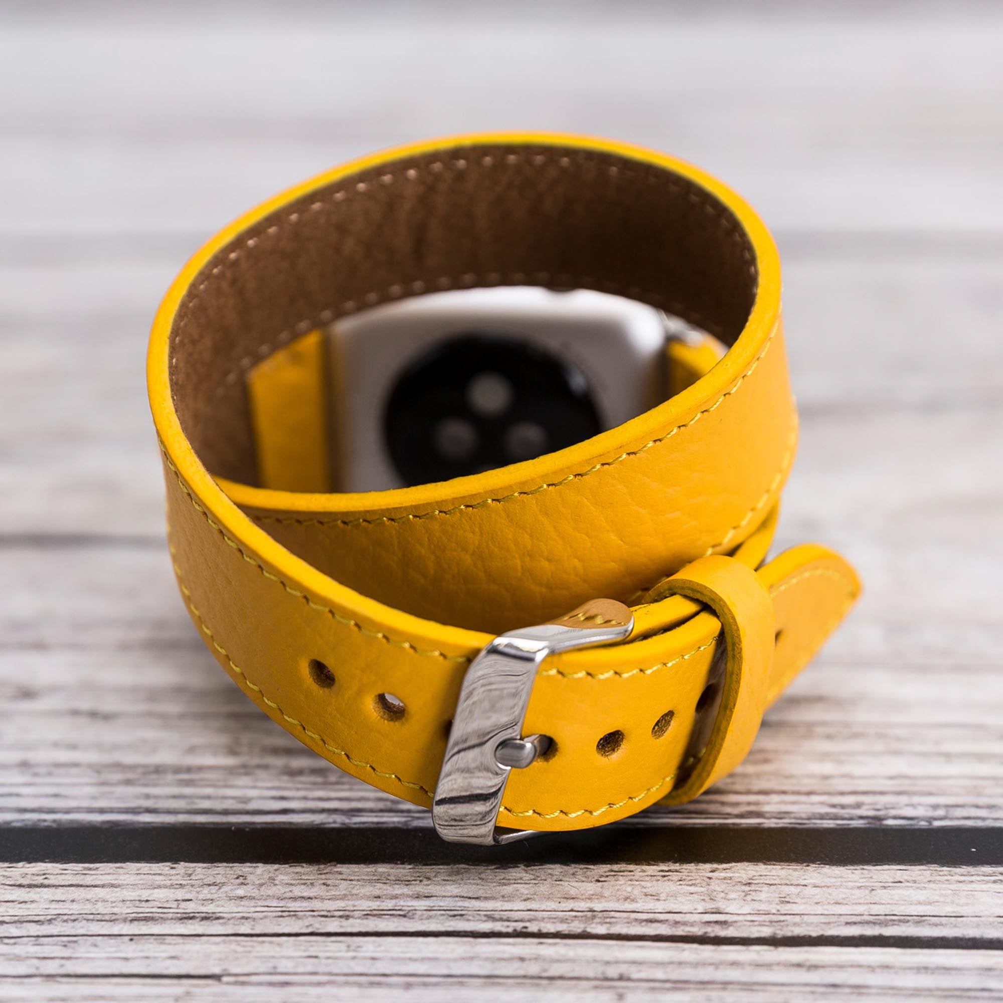 Double Tour Strap: Full Grain Leather Band for Apple Watch - YELLOW - saracleather