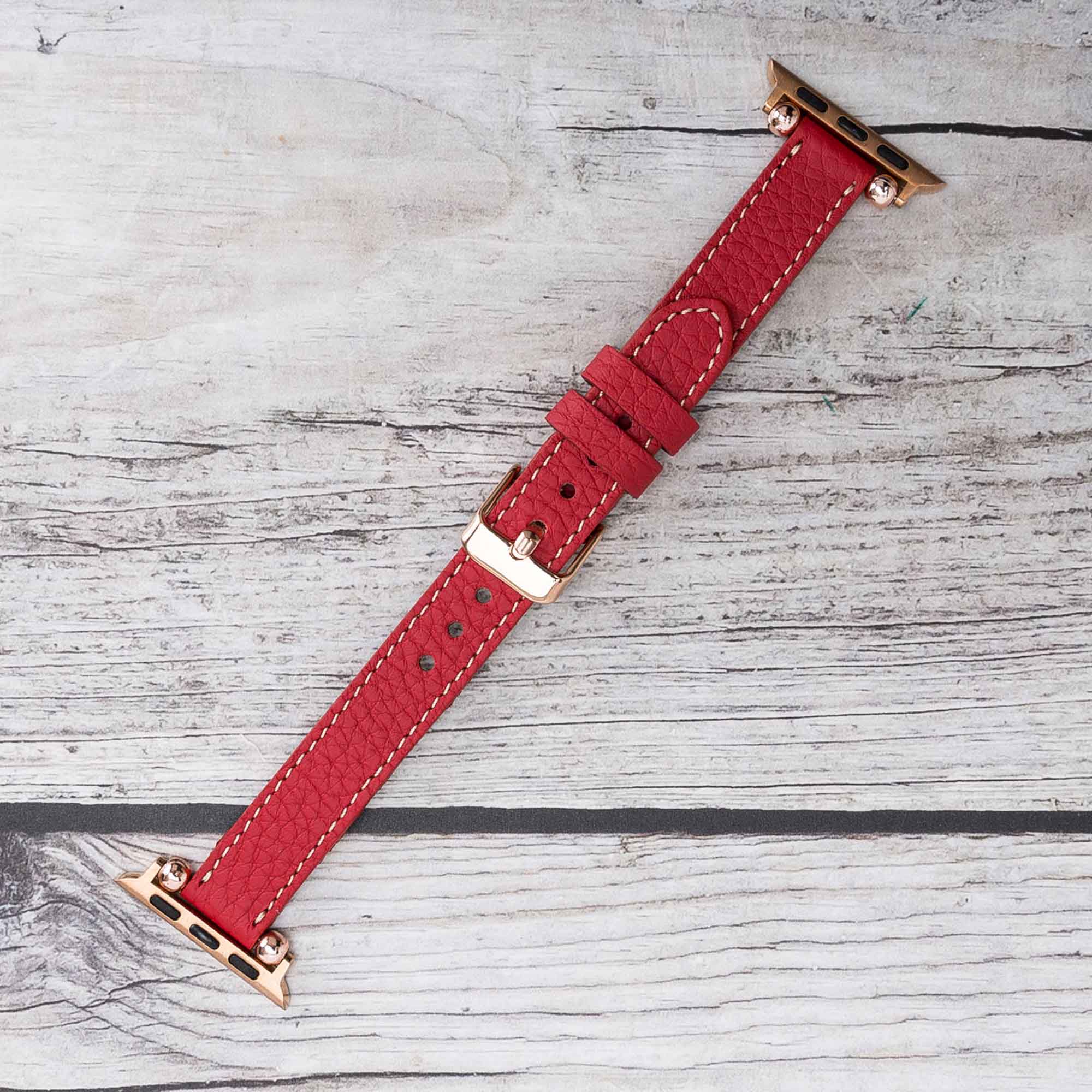 Ferro Strap - Full Grain Leather Band for Apple Watch - RED - saracleather