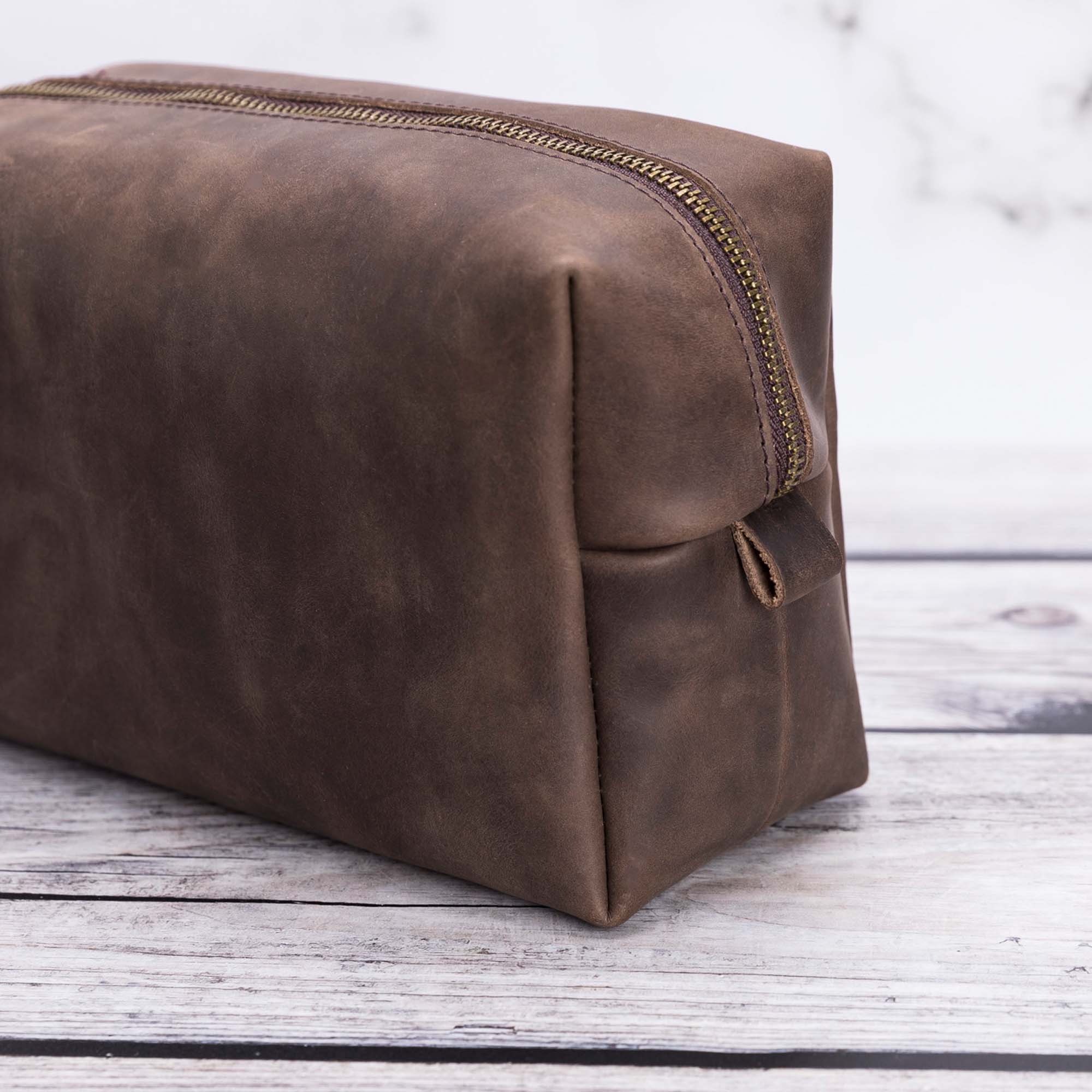 Eve Toiletry / Make Up Leather Bag (Large) - BROWN - saracleather