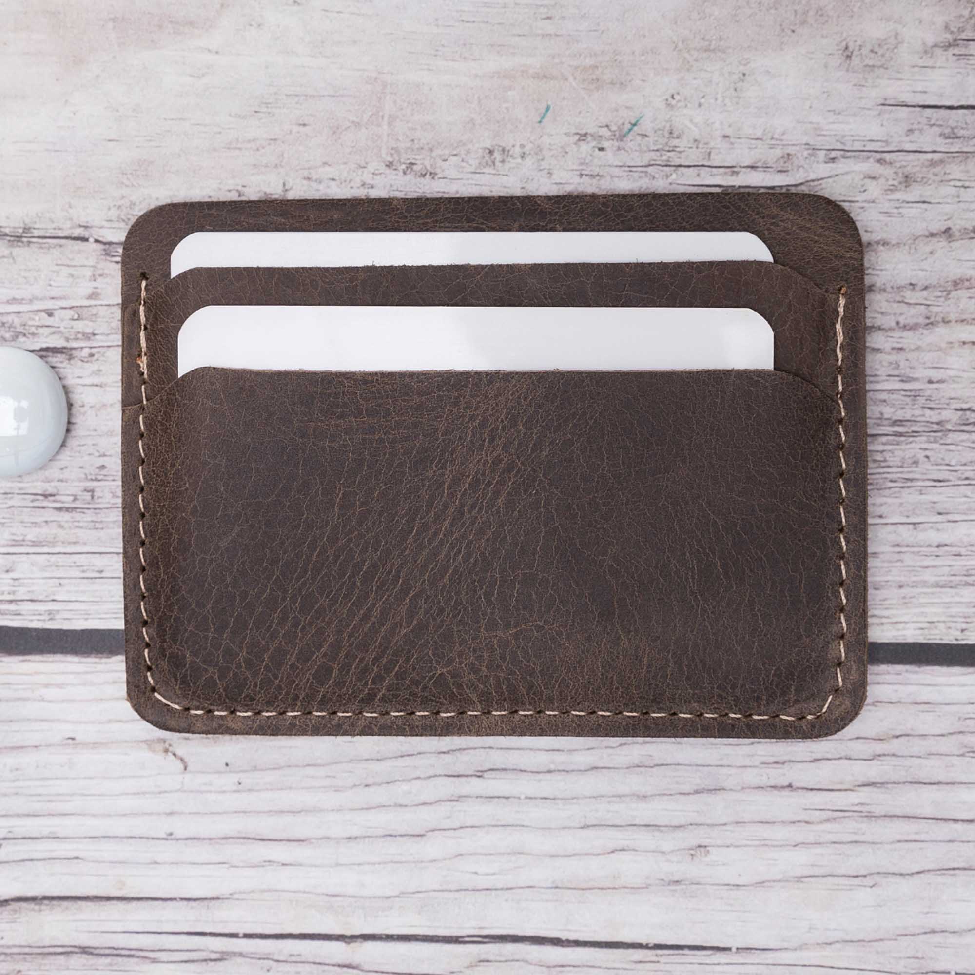 Slim Leather Business Card Holder - BROWN - saracleather