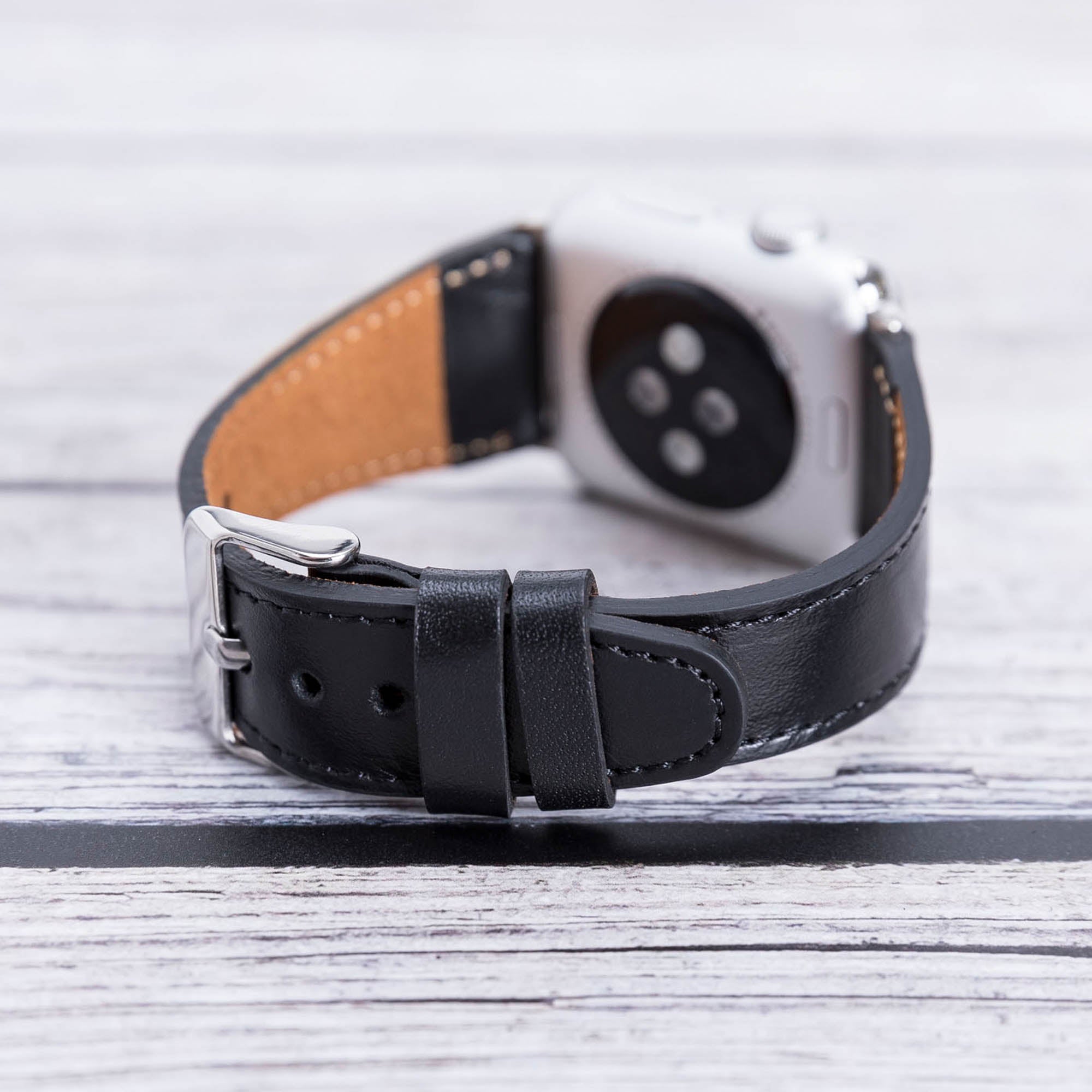 Full Grain Leather Band for Apple Watch - BLACK - saracleather