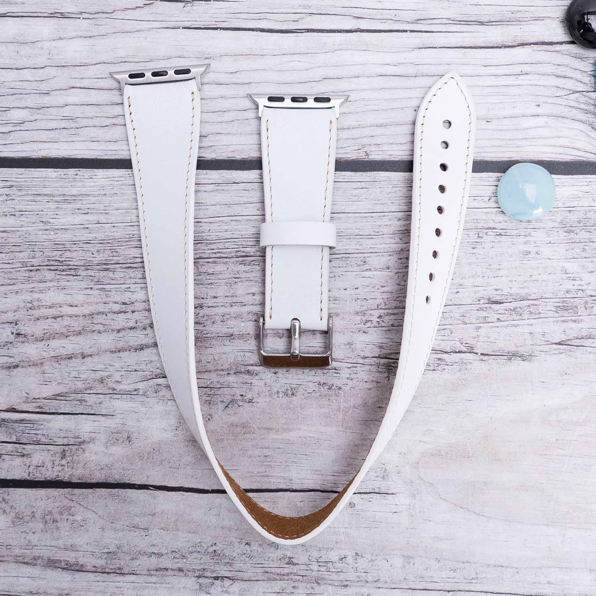 Double Tour Strap: Full Grain Leather Band for Apple Watch - WHITE - saracleather