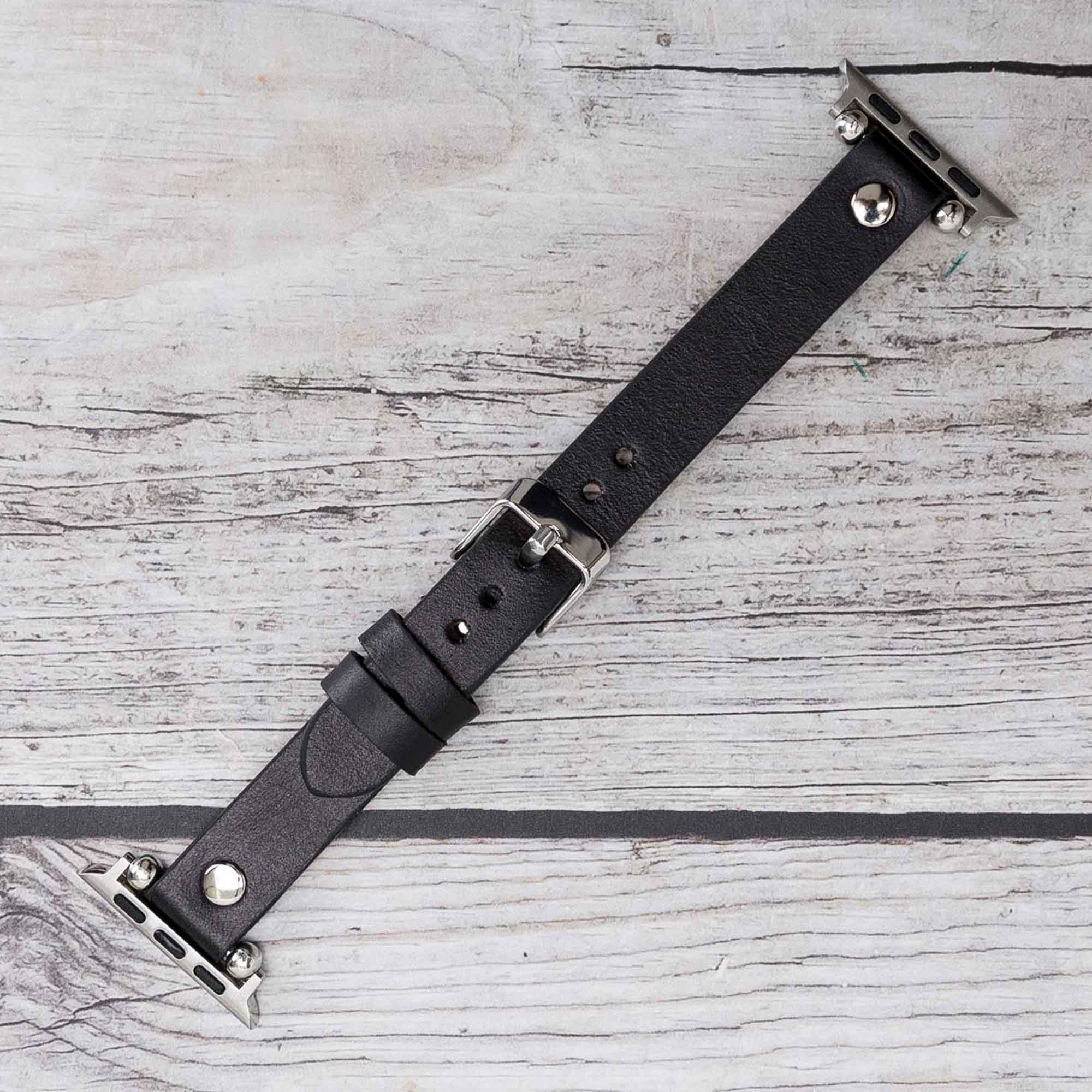 Ferro Strap - Full Grain Leather Band for Apple Watch - BLACK - saracleather