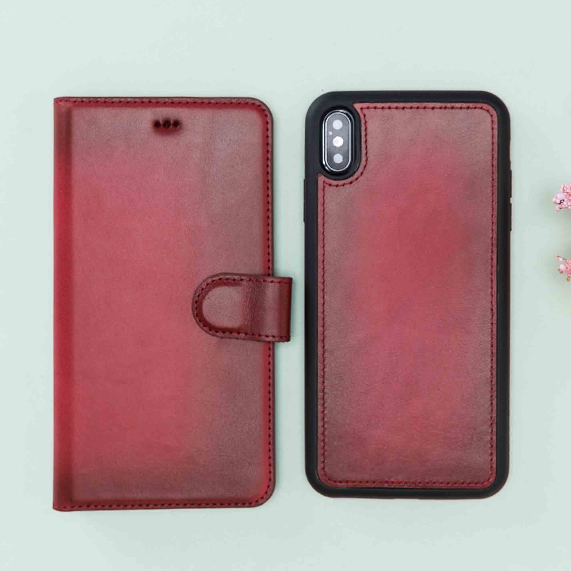 Magic Magnetic Detachable Leather Wallet Case for iPhone XS Max (6.5") - RED - saracleather