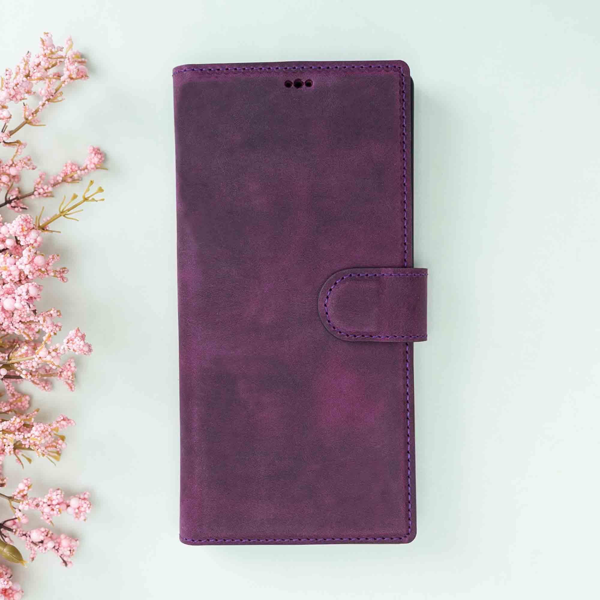 Magic Magnetic Detachable Leather Wallet Case for Samsung Galaxy Note 10 - PURPLE - saracleather