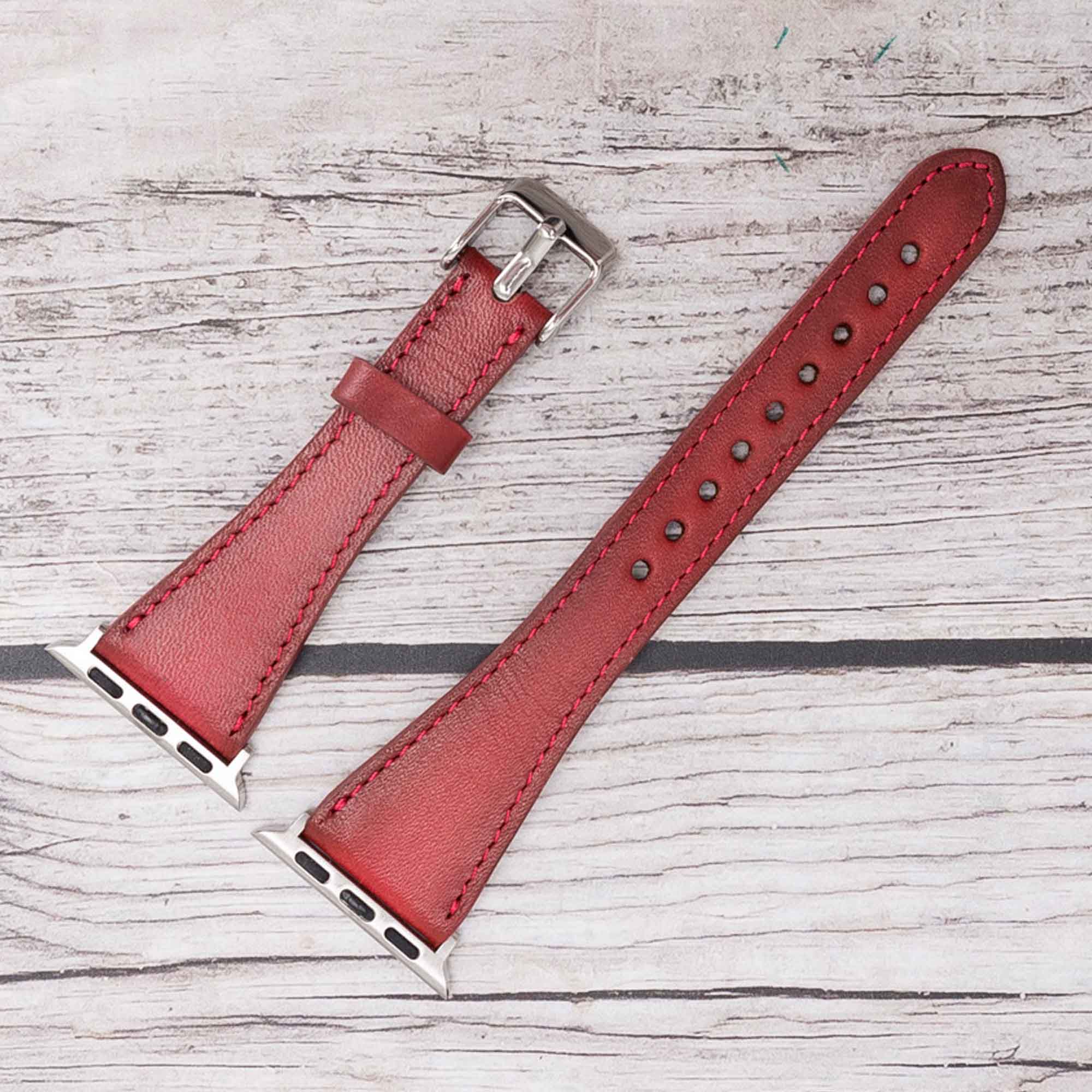 Slim Strap - Full Grain Leather Band for Apple Watch 38mm / 40mm - EFFECT RED - saracleather