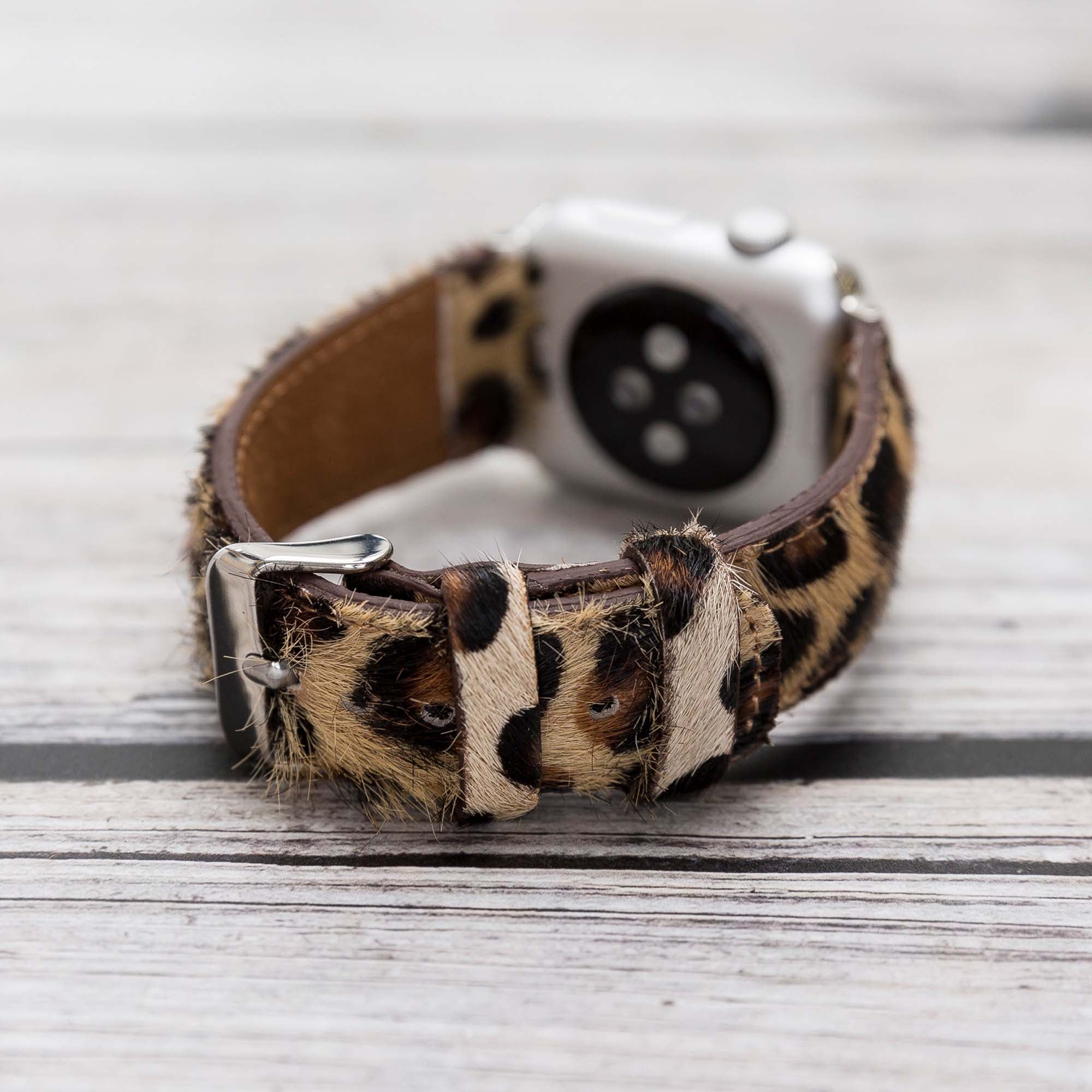 Full Grain Leather Band for Apple Watch - FURRY LEOPARD PATTERNED - saracleather