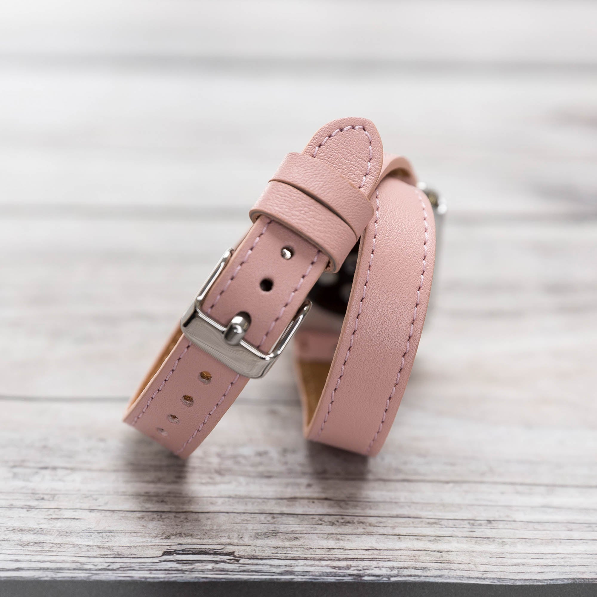 Slim Double Tour Strap: Full Grain Leather Band for Apple Watch 38mm / 40mm - PINK - saracleather