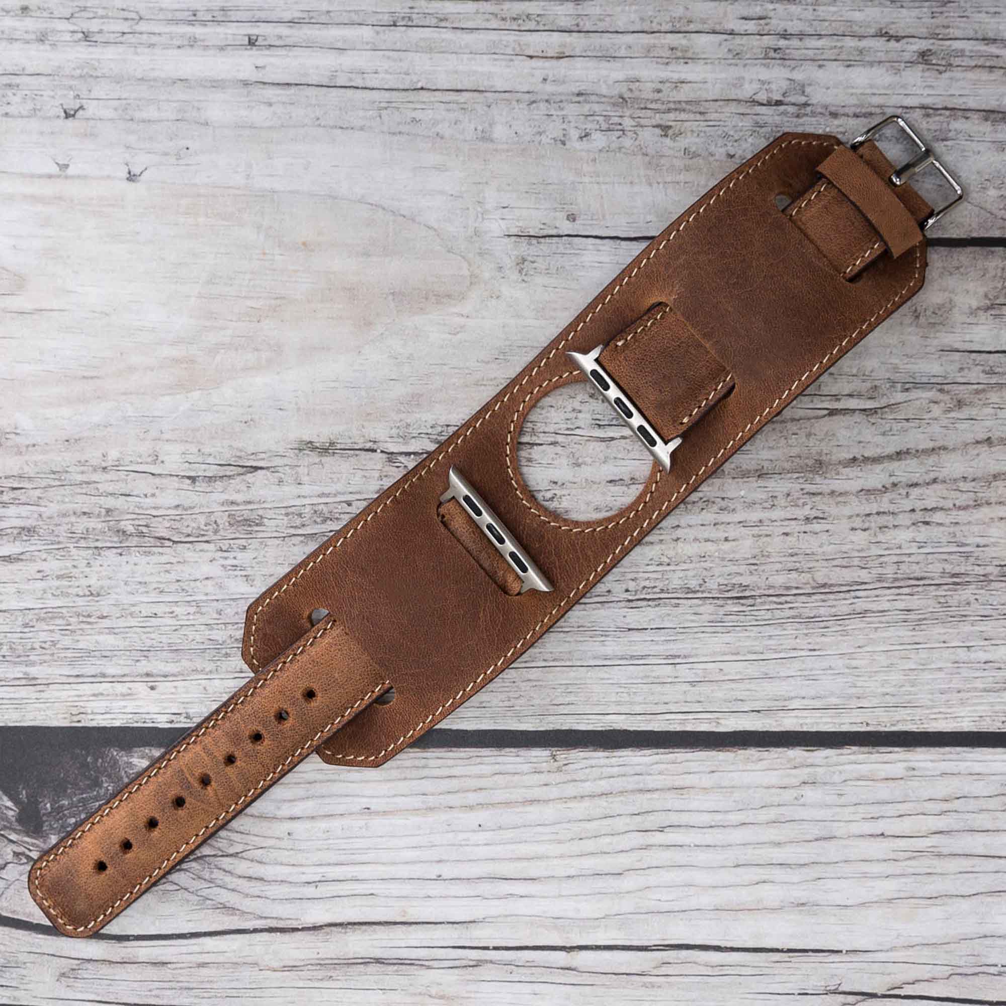 Cuff Strap: Full Grain Leather Band for Apple Watch - BROWN - saracleather