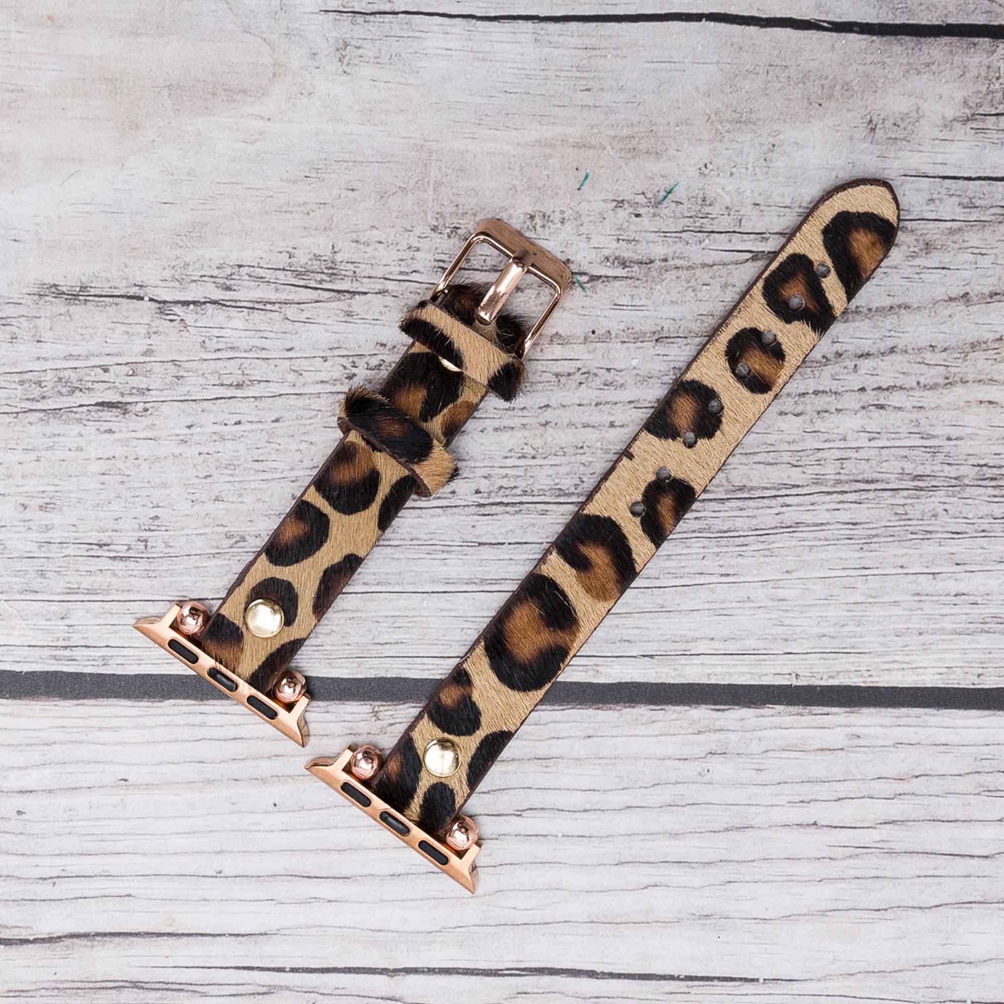 Ferro Strap - Full Grain Leather Band for Apple Watch - FURRY LEOPARD PATTERNED - saracleather