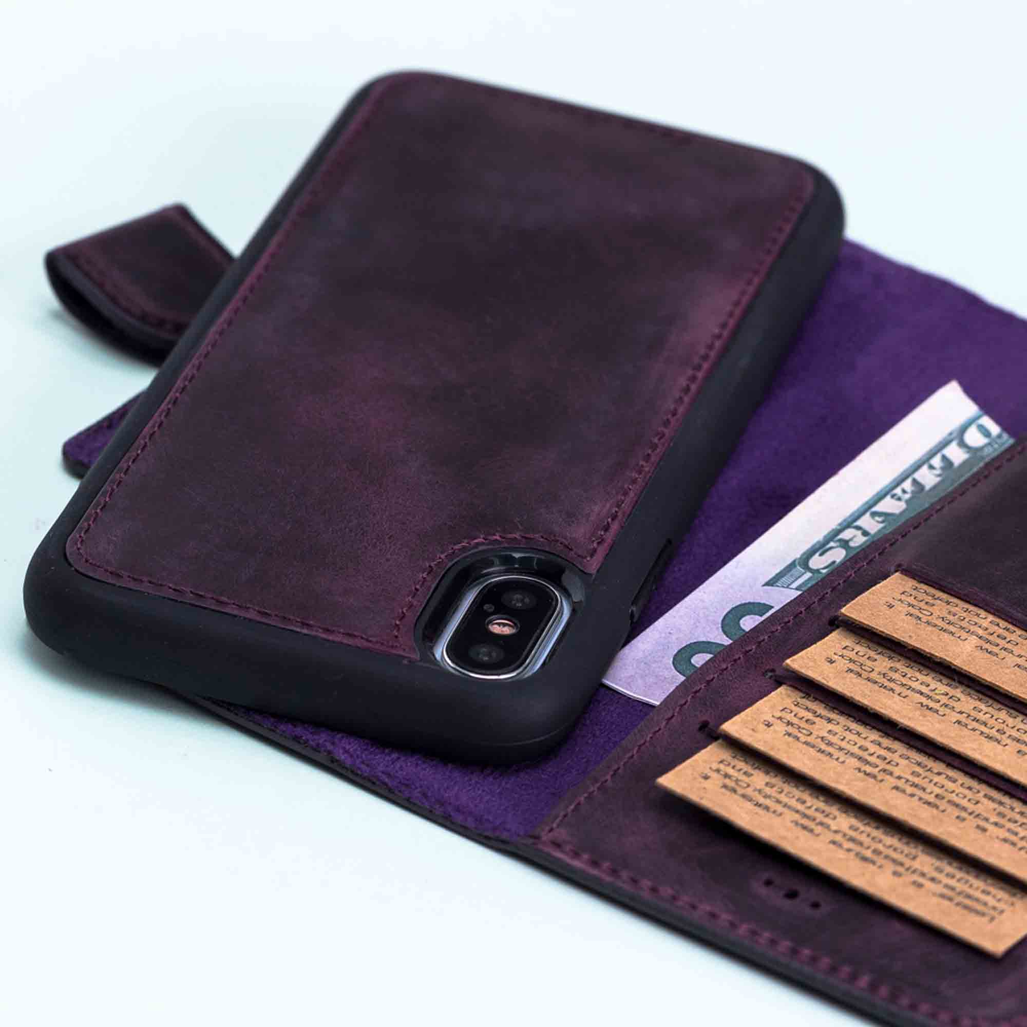 Magic Magnetic Detachable Leather Wallet Case for iPhone XS Max (6.5") - PURPLE - saracleather