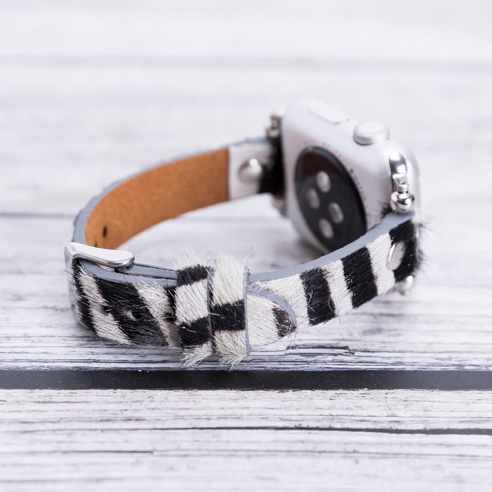 Ferro Strap - Full Grain Leather Band for Apple Watch - FURRY ZEBRA PATTERNED - saracleather