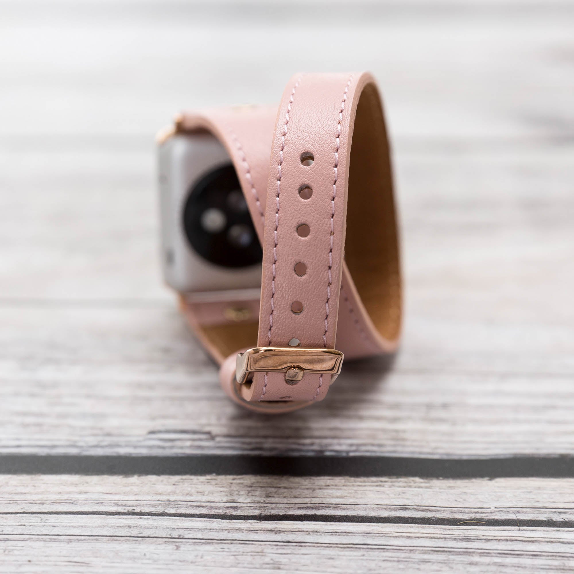 Slim Double Tour Strap: Full Grain Leather Band for Apple Watch 38mm / 40mm - PINK - saracleather