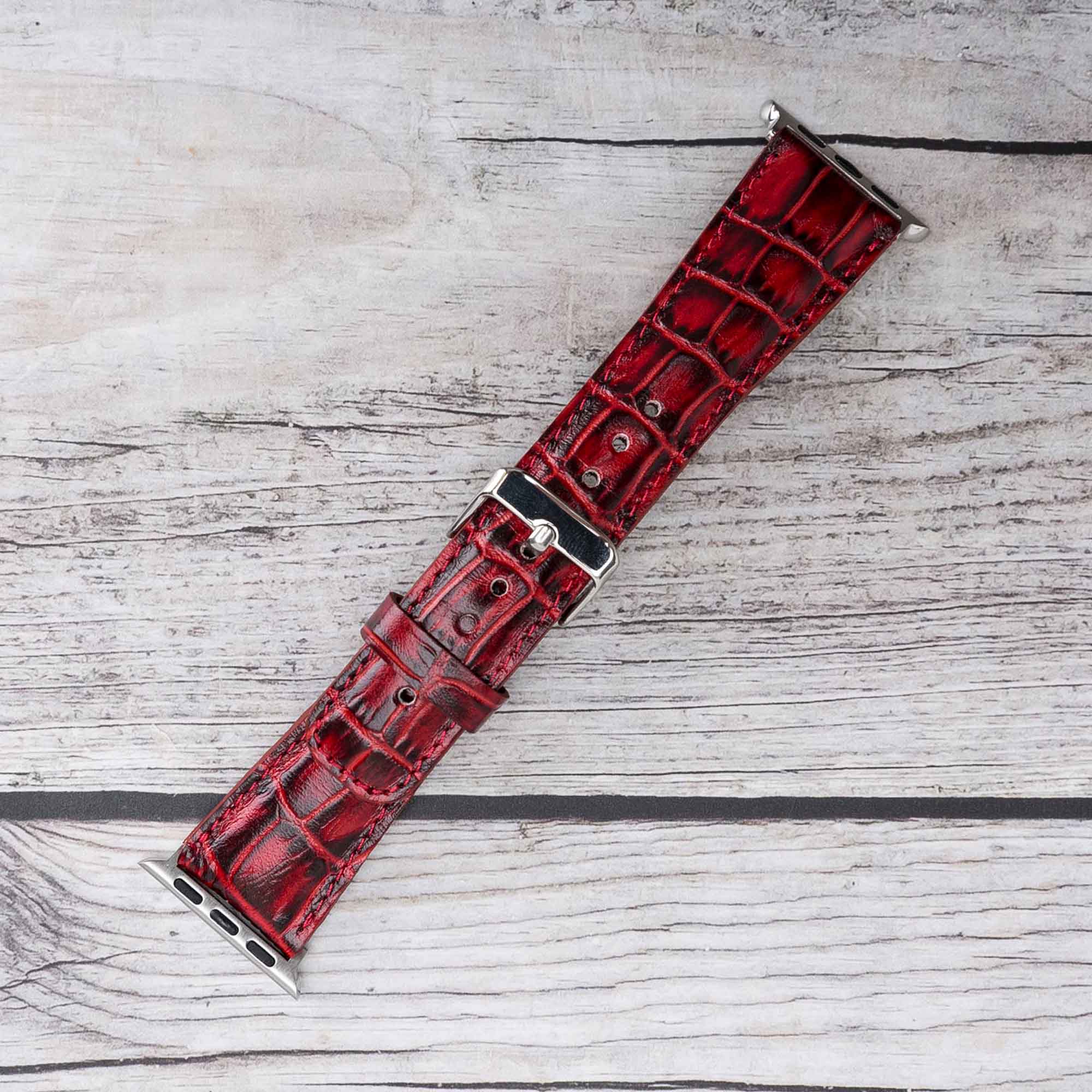 Full Grain Leather Band for Apple Watch - RED - saracleather