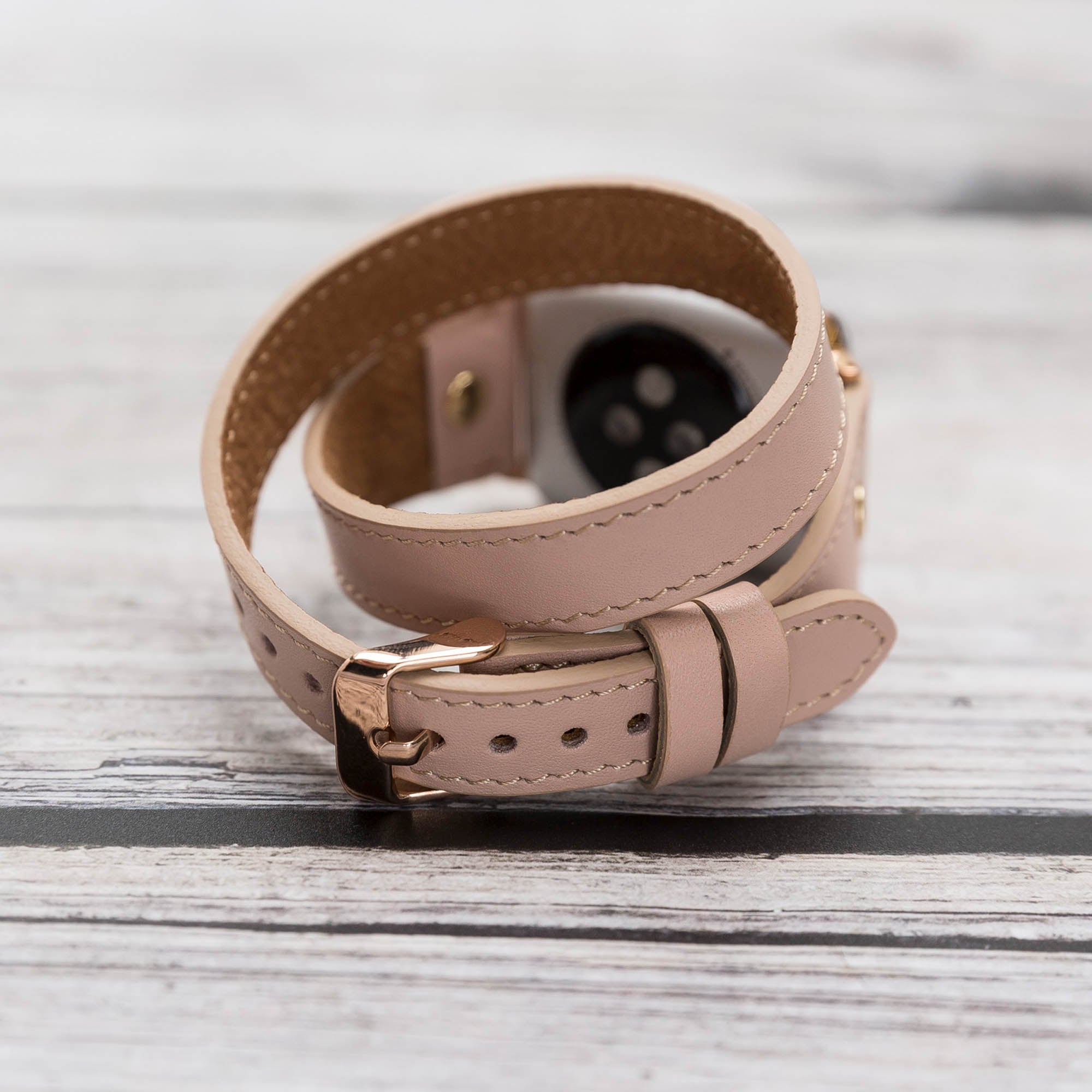 Slim Double Tour Strap: Full Grain Leather Band for Apple Watch 38mm / 40mm - PINK - saracleather