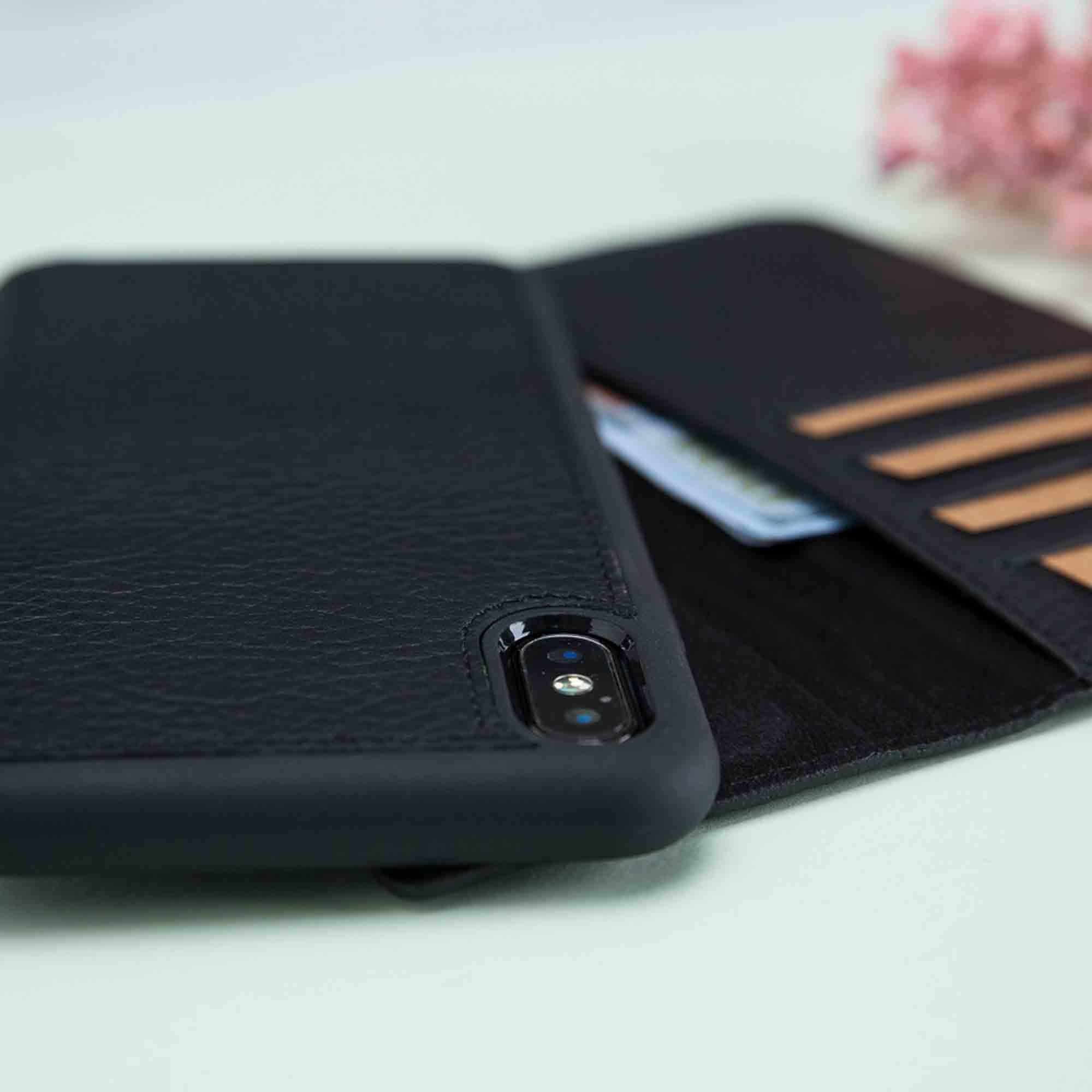 Magic Magnetic Detachable Leather Wallet Case for iPhone XS Max (6.5") - PATTERNED BLACK - saracleather