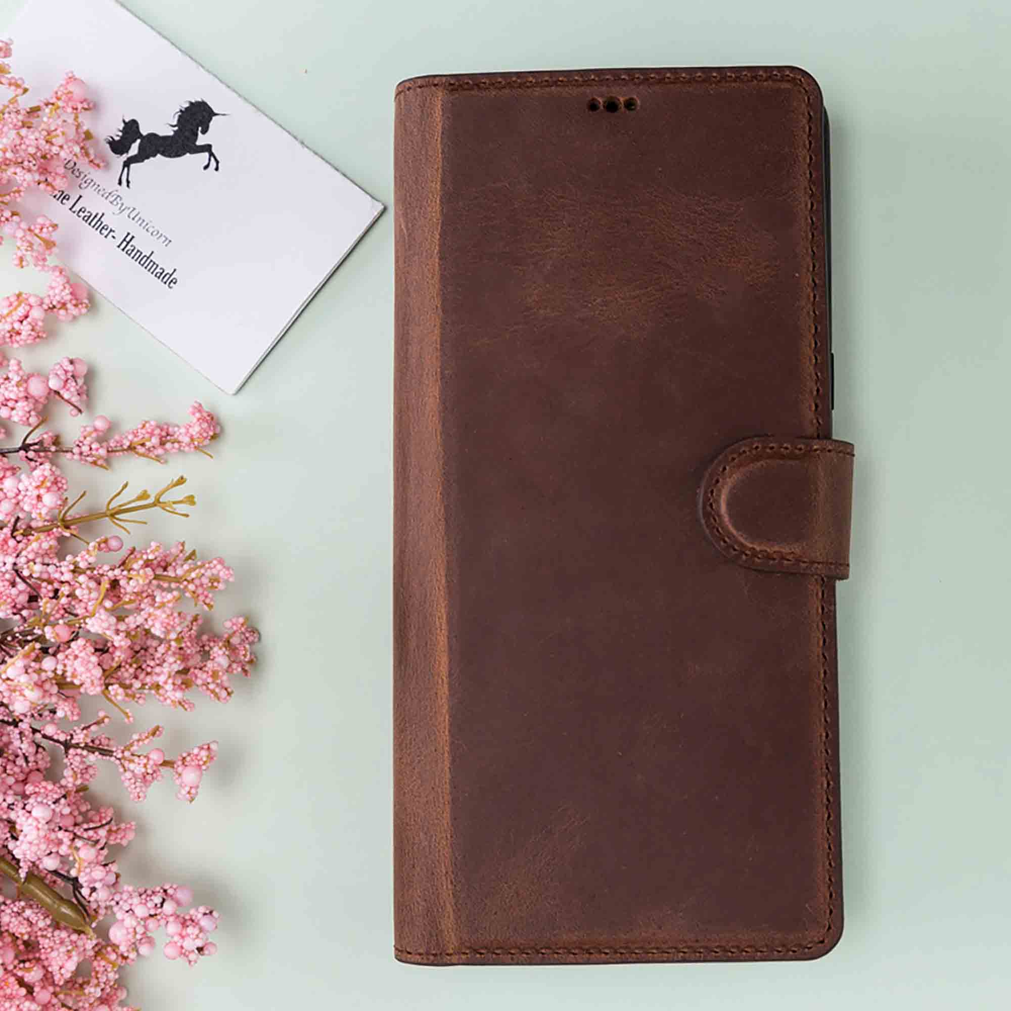 Magic Magnetic Detachable Leather Wallet Case for Samsung Galaxy Note 10 - BROWN - saracleather