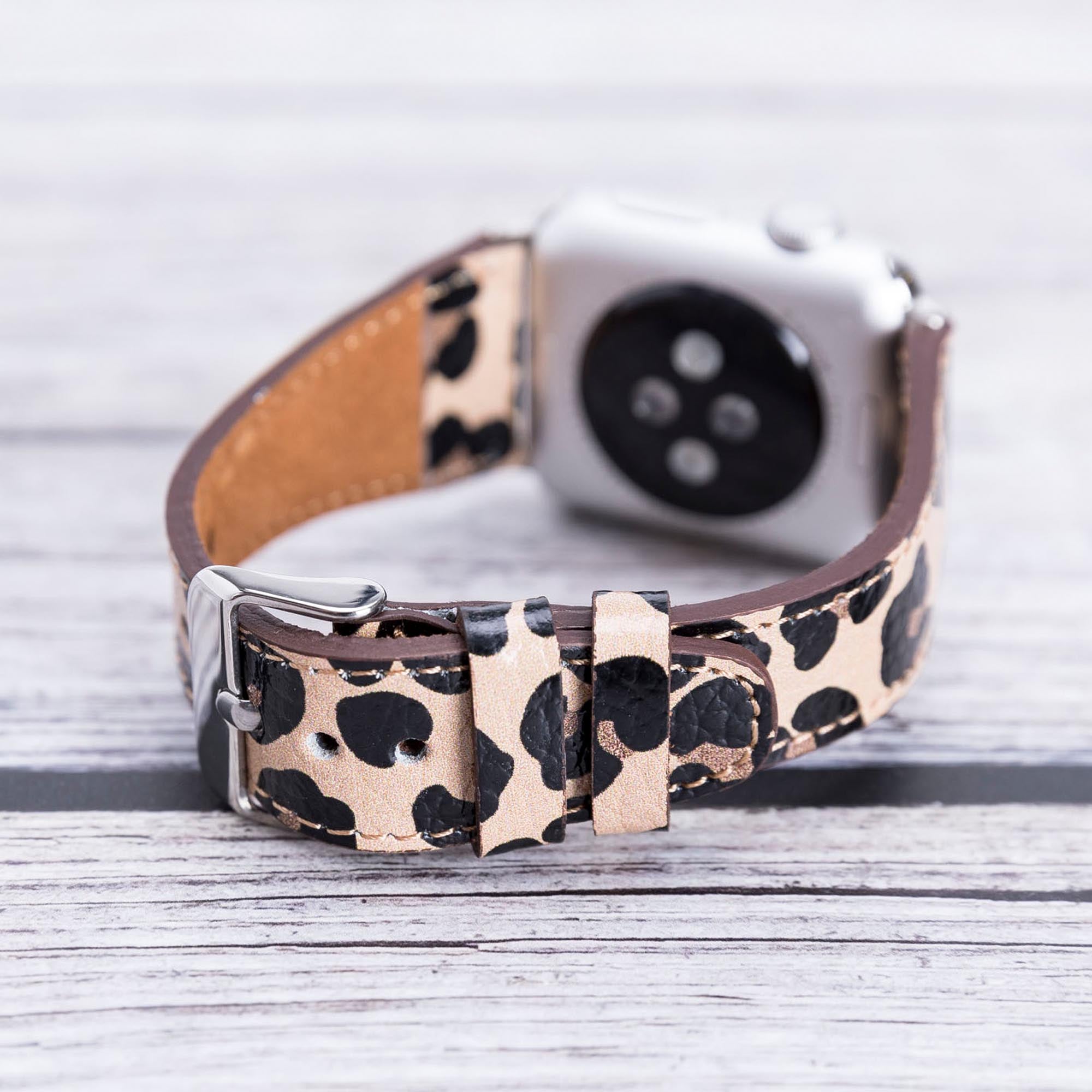 Full Grain Leather Band for Apple Watch - LEOPARD PATTERNED - saracleather