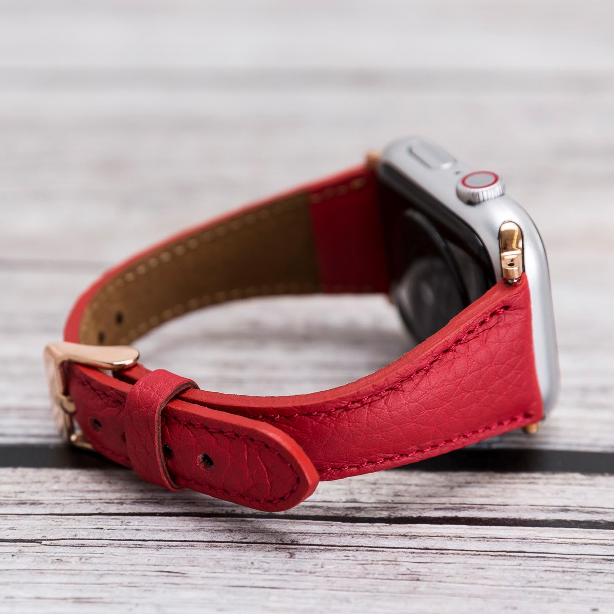 Slim Strap - Full Grain Leather Band for Apple Watch 38mm / 40mm - RED - saracleather