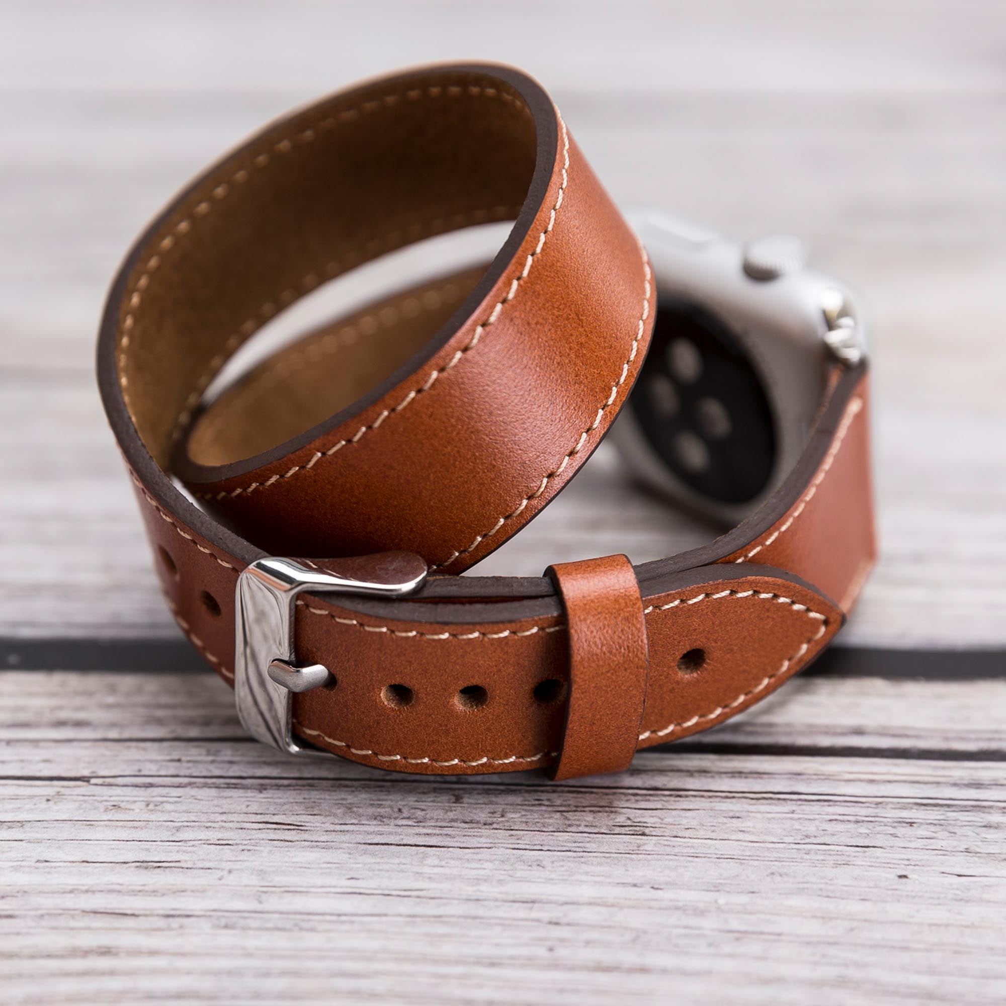 Double Tour Strap: Full Grain Leather Band for Apple Watch - TAN - saracleather