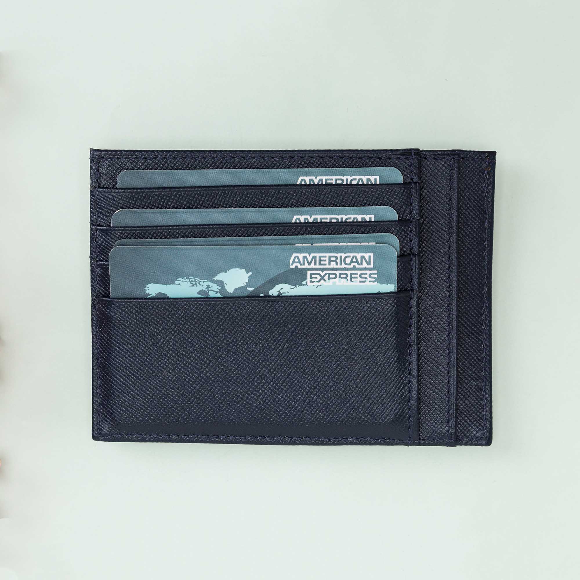 Slim Zipper Leather Wallet - NAVY BLUE - saracleather