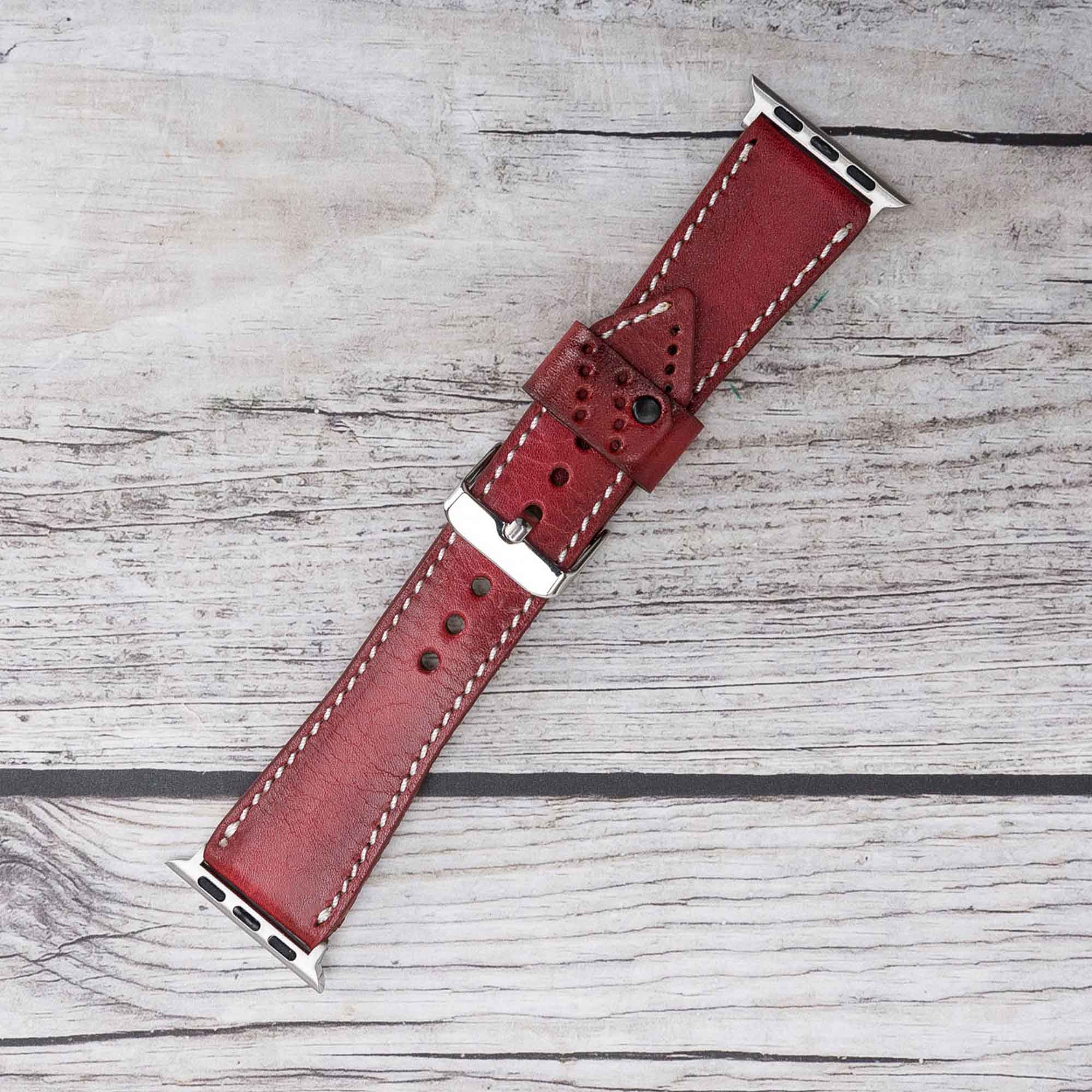 Full Grain Leather Band for Apple Watch - RED - saracleather