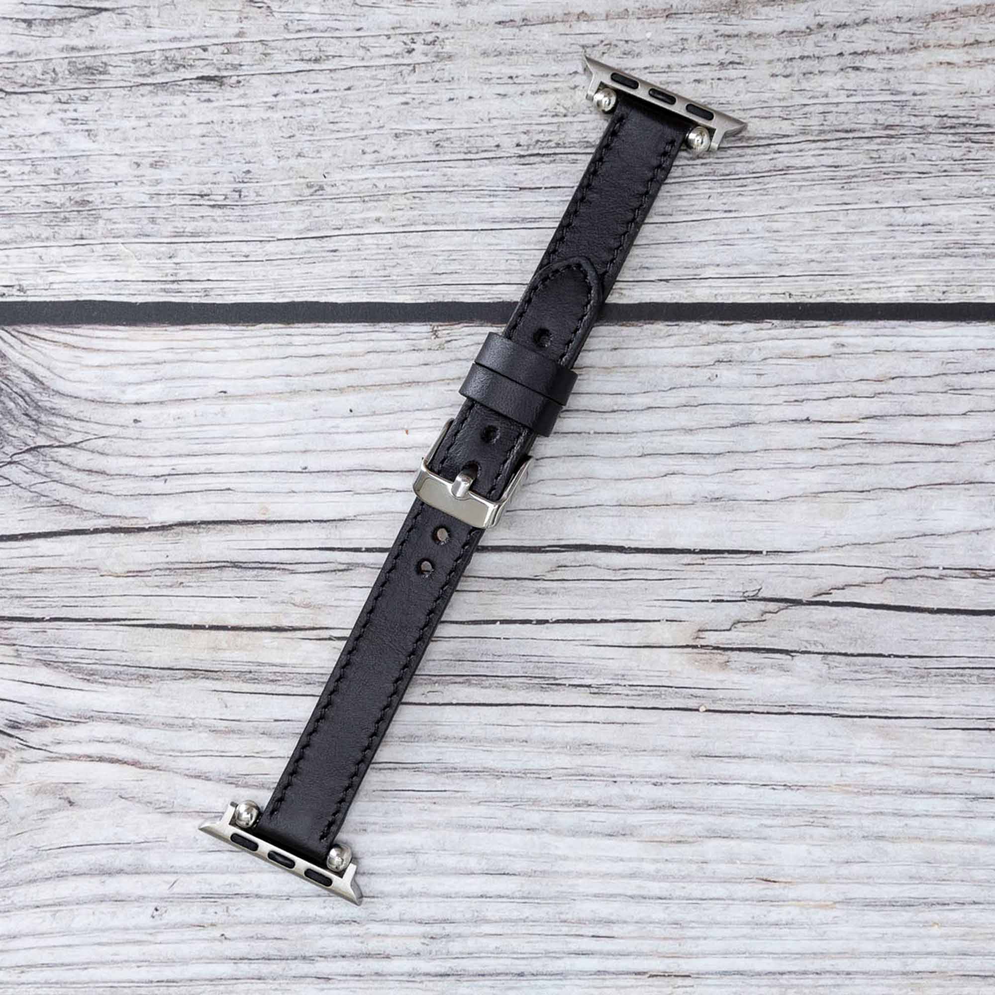 Ferro Strap - Full Grain Leather Band for Apple Watch - BLACK - saracleather