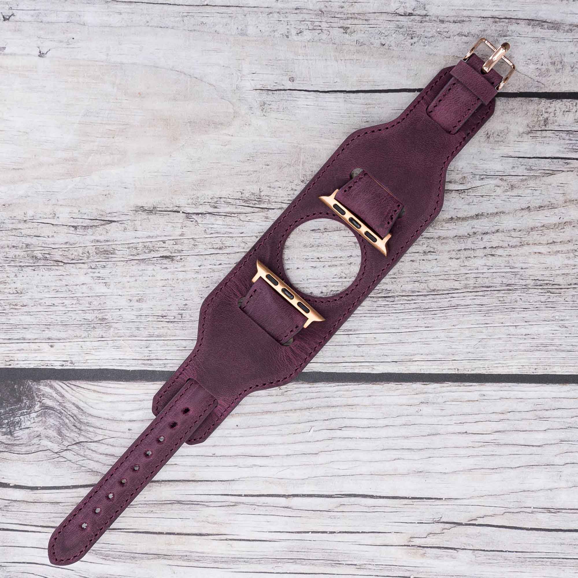 Cuff Slim Strap: Full Grain Leather Band for Apple Watch 38mm / 40mm - PURPLE - saracleather