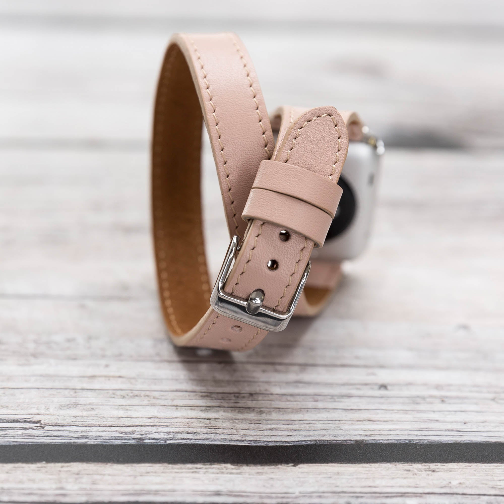 Slim Double Tour Strap: Full Grain Leather Band for Apple Watch 38mm / 40mm - PINK - saracleather