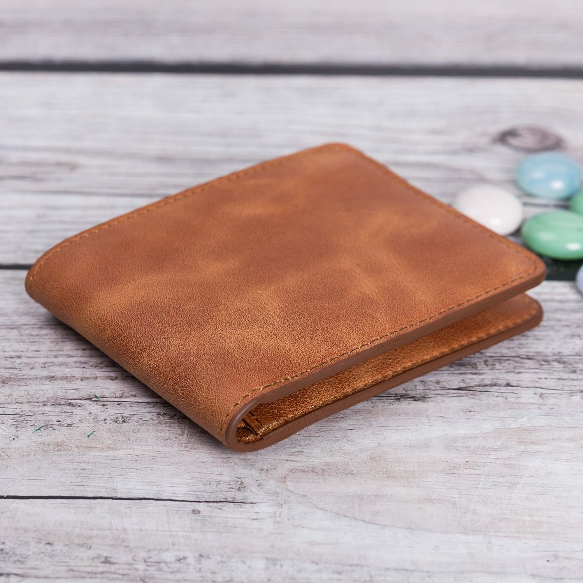 Pier Leather Men's Bifold Wallet - TAN - saracleather