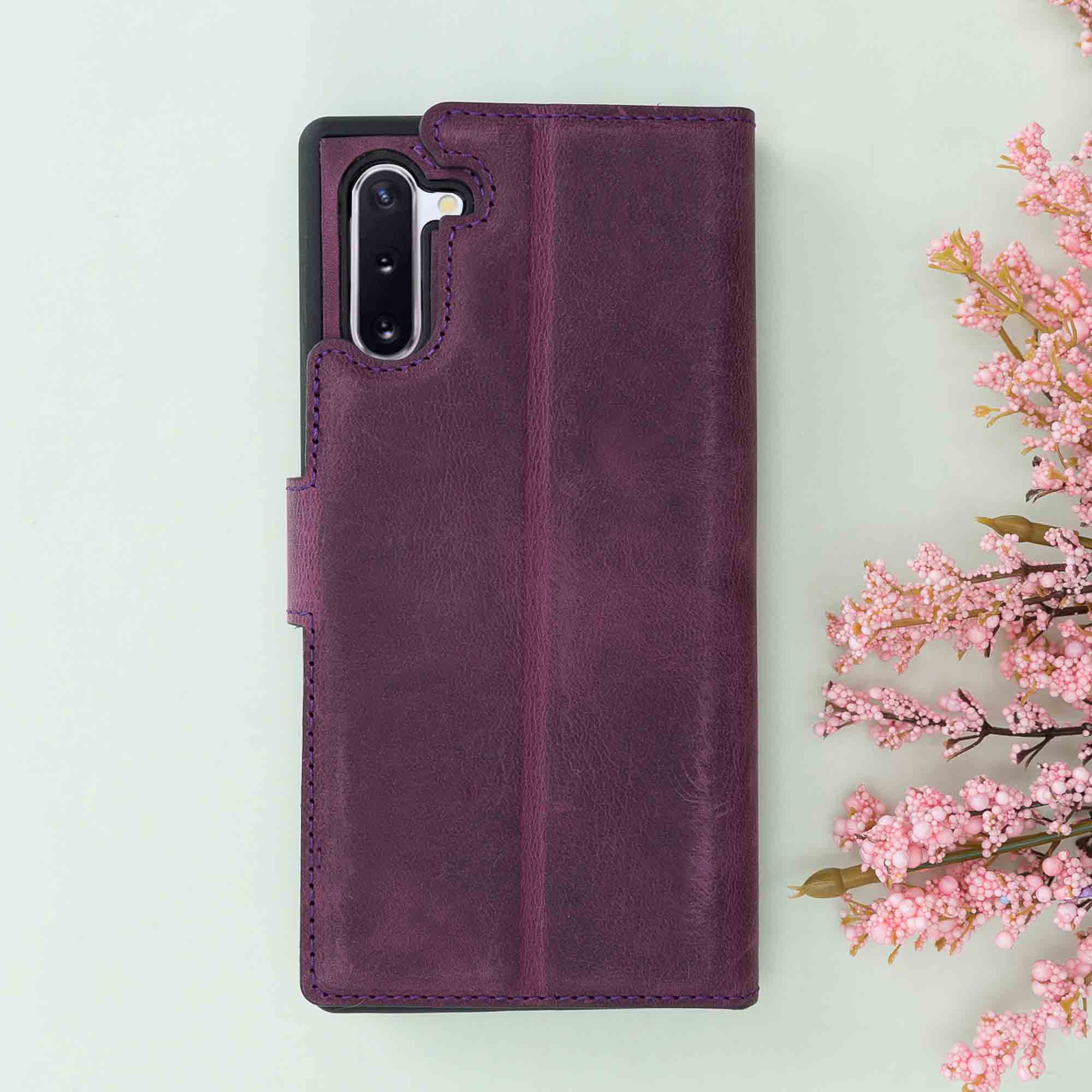 Magic Magnetic Detachable Leather Wallet Case for Samsung Galaxy Note 10 - PURPLE - saracleather