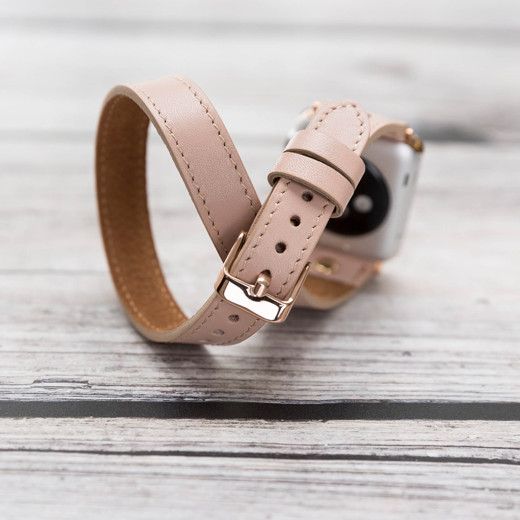 Slim Double Tour Strap: Full Grain Leather Band for Apple Watch 38mm / 40mm - PINK - saracleather