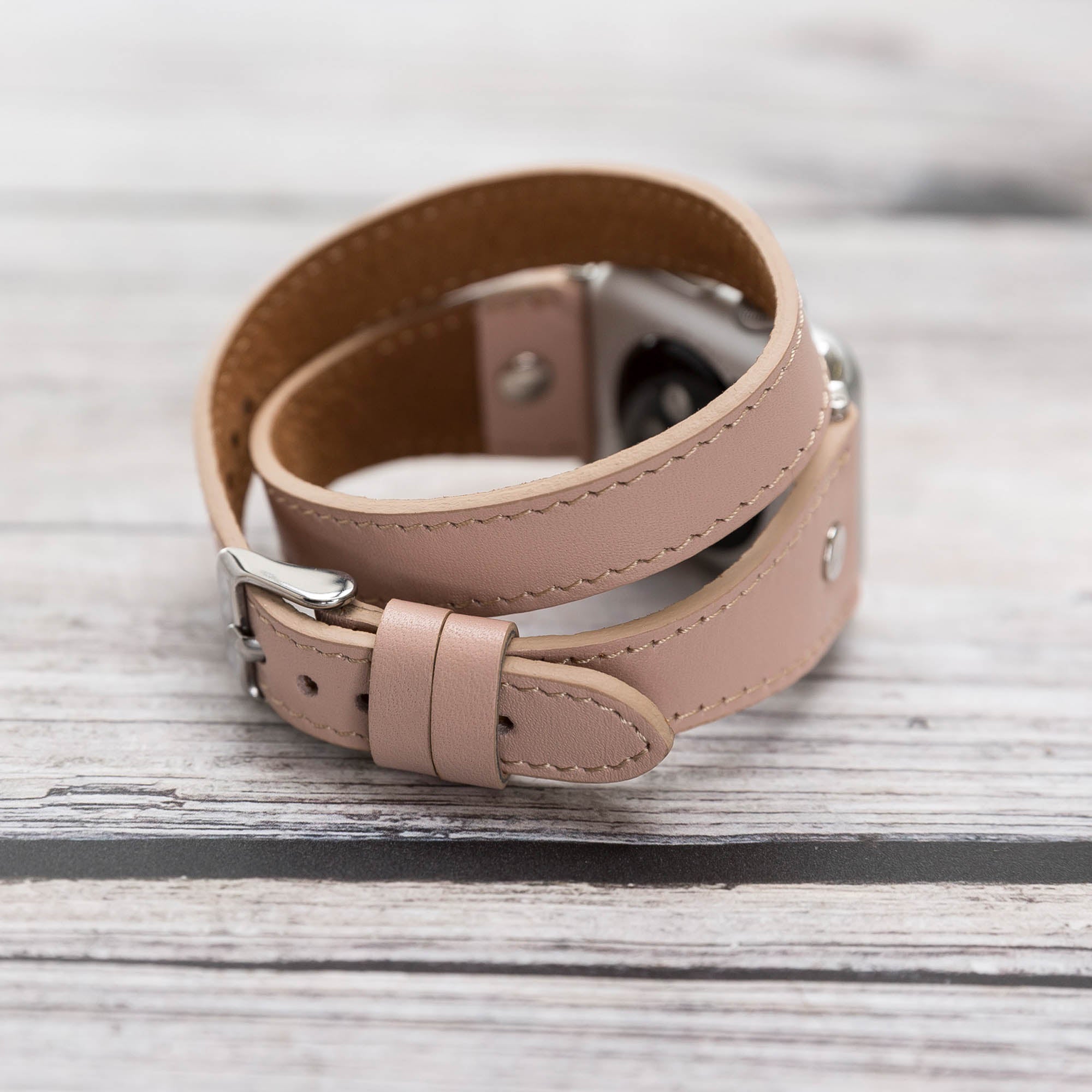 Slim Double Tour Strap: Full Grain Leather Band for Apple Watch 38mm / 40mm - PINK - saracleather