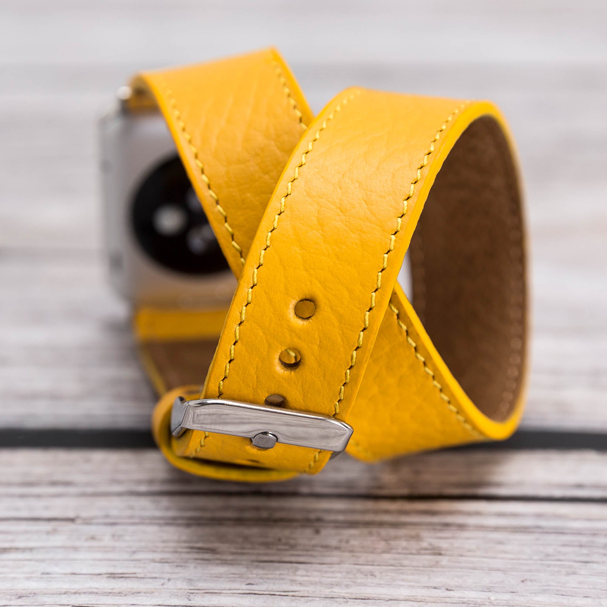 Double Tour Strap: Full Grain Leather Band for Apple Watch - YELLOW - saracleather