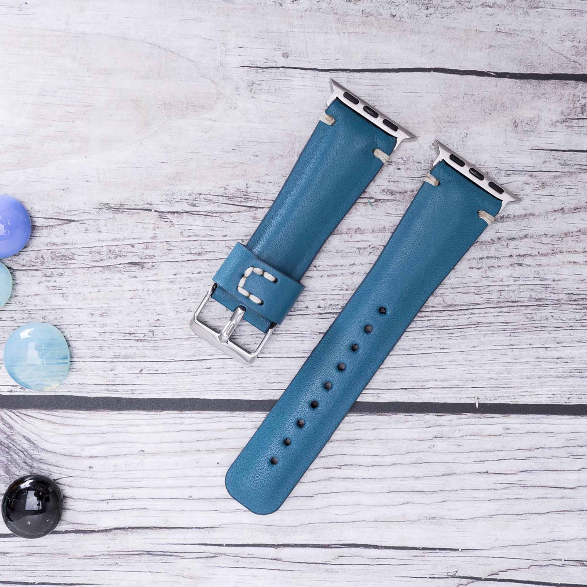 Full Grain Leather Band for Apple Watch - BLUE - saracleather