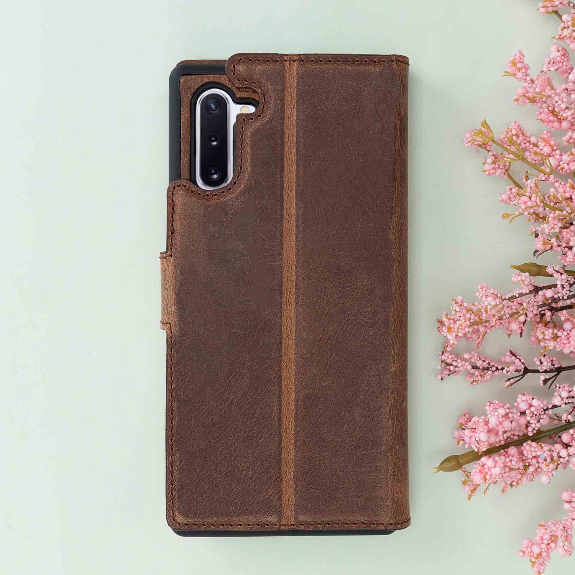 Magic Magnetic Detachable Leather Wallet Case for Samsung Galaxy Note 10 - BROWN - saracleather