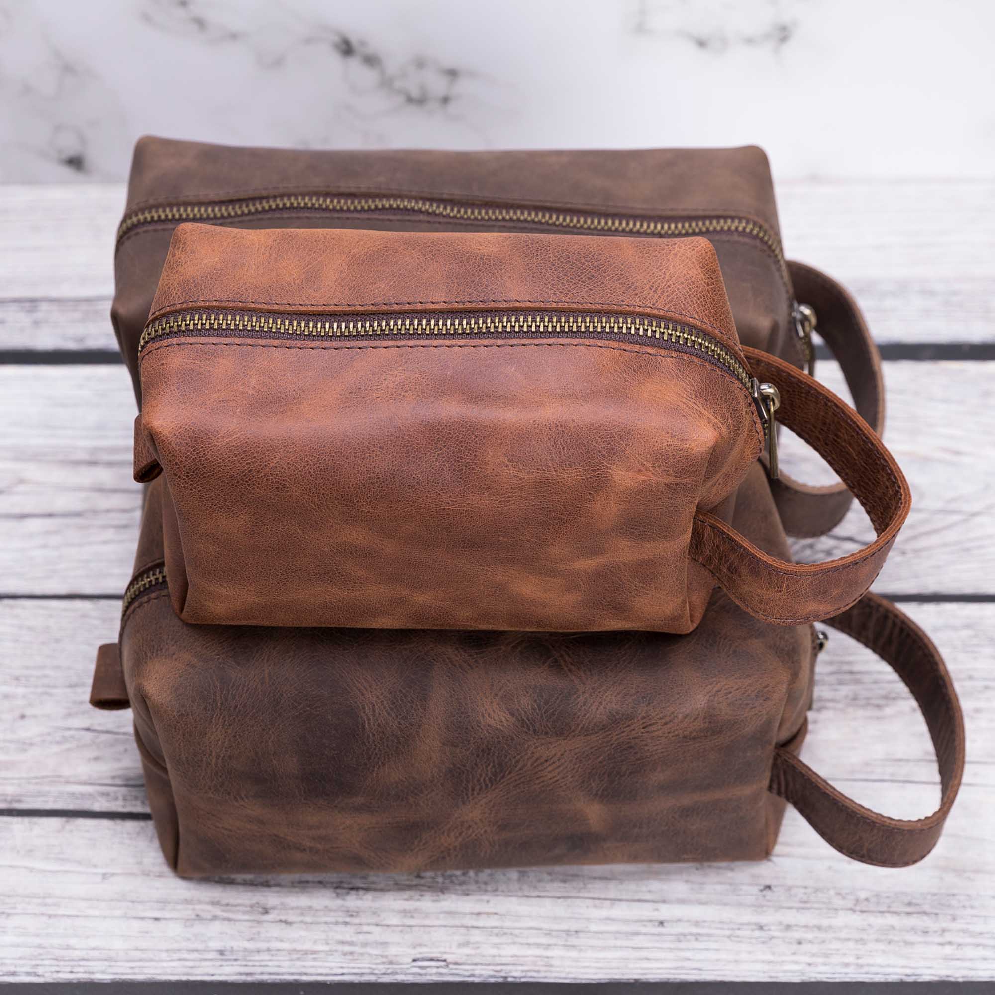 Eve Toiletry / Make Up Leather Bag (X Large) - BROWN - saracleather