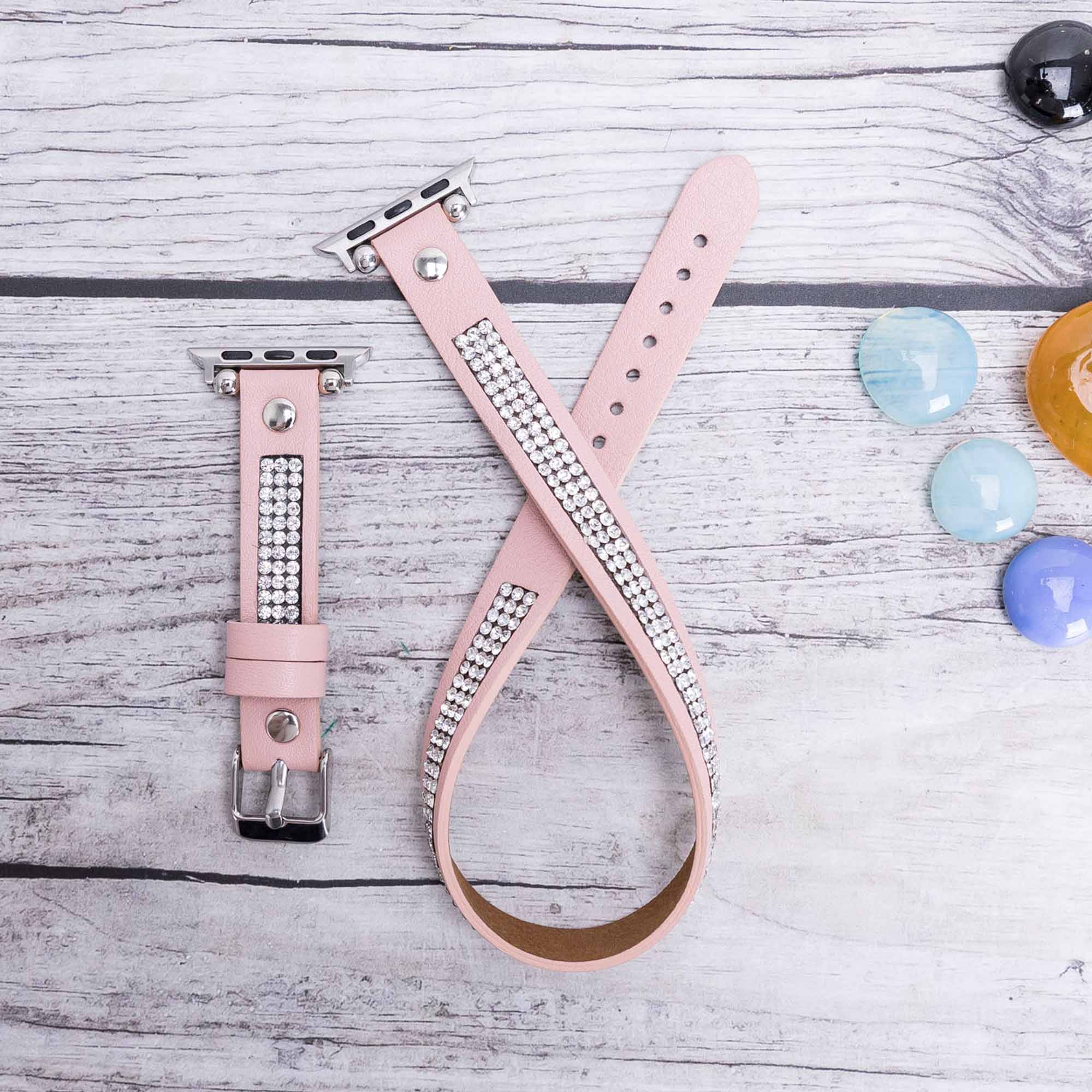 Ferro Double Tour Strap: Full Grain Leather Band for Apple Watch - PINK - saracleather