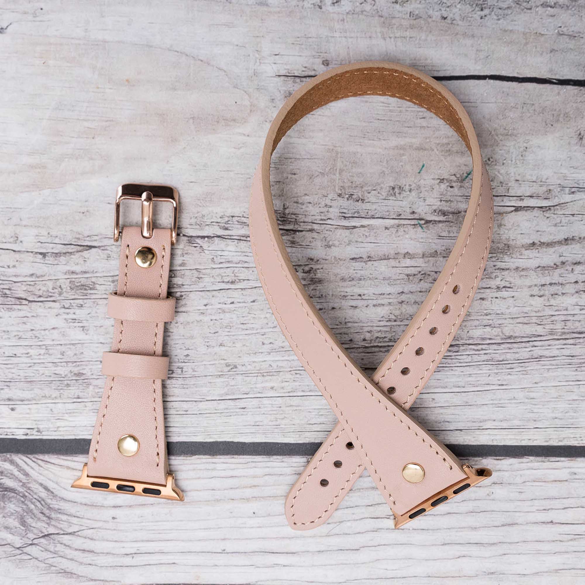 Slim Double Tour Strap: Full Grain Leather Band for Apple Watch 38mm / 40mm - PINK - saracleather