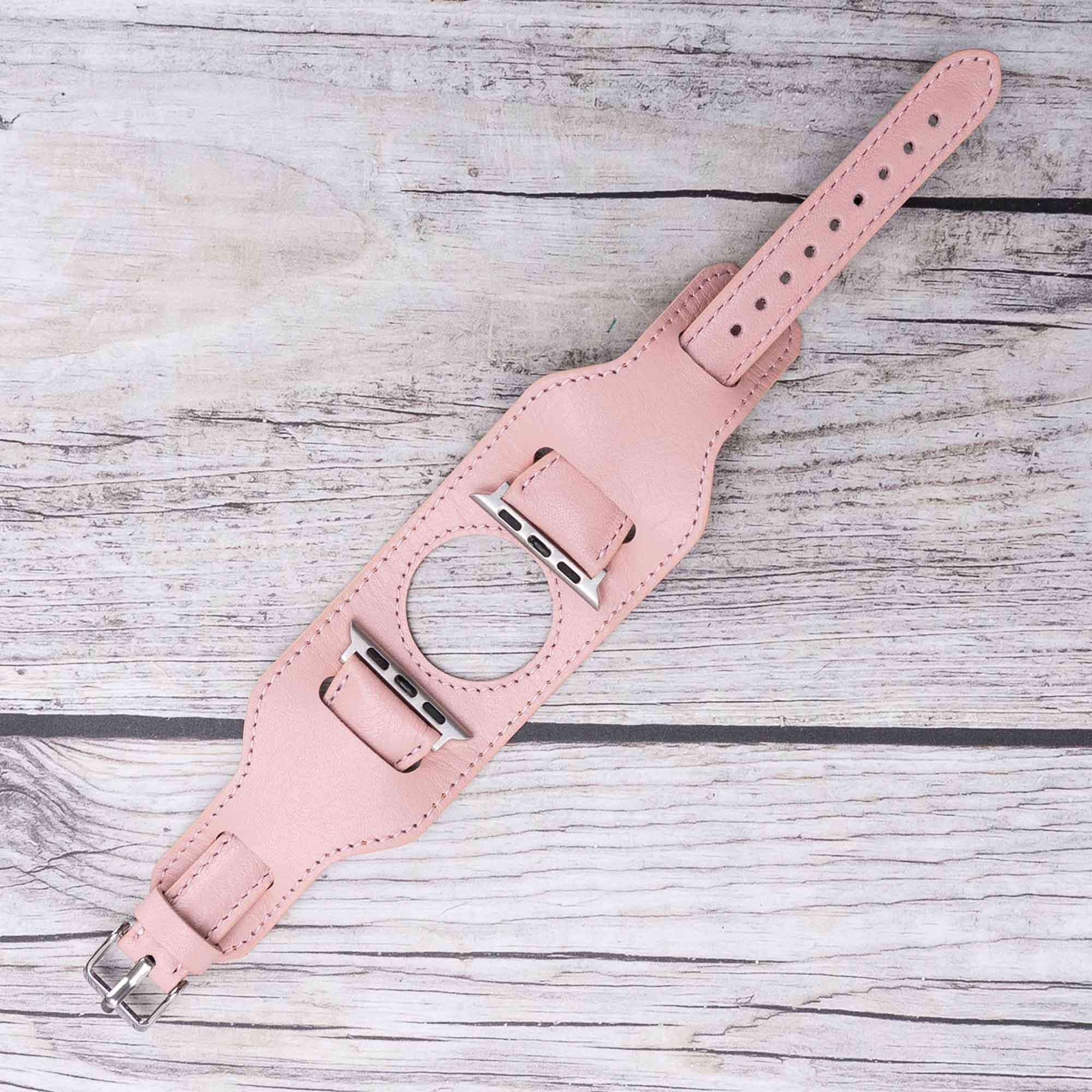 Cuff Slim Strap: Full Grain Leather Band for Apple Watch 38mm / 40mm - PINK - saracleather