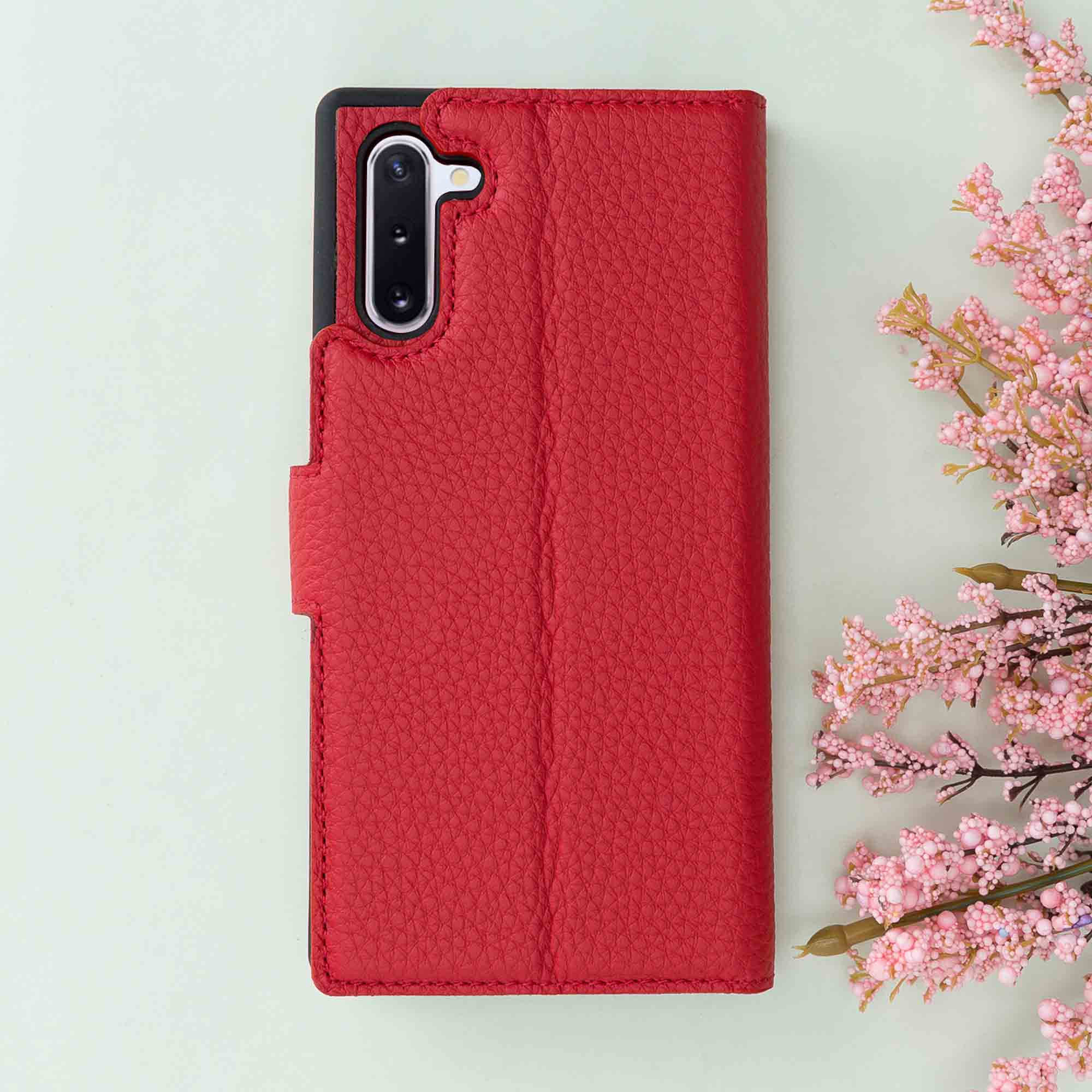 Magic Magnetic Detachable Leather Wallet Case for Samsung Galaxy Note 10 - RED - saracleather