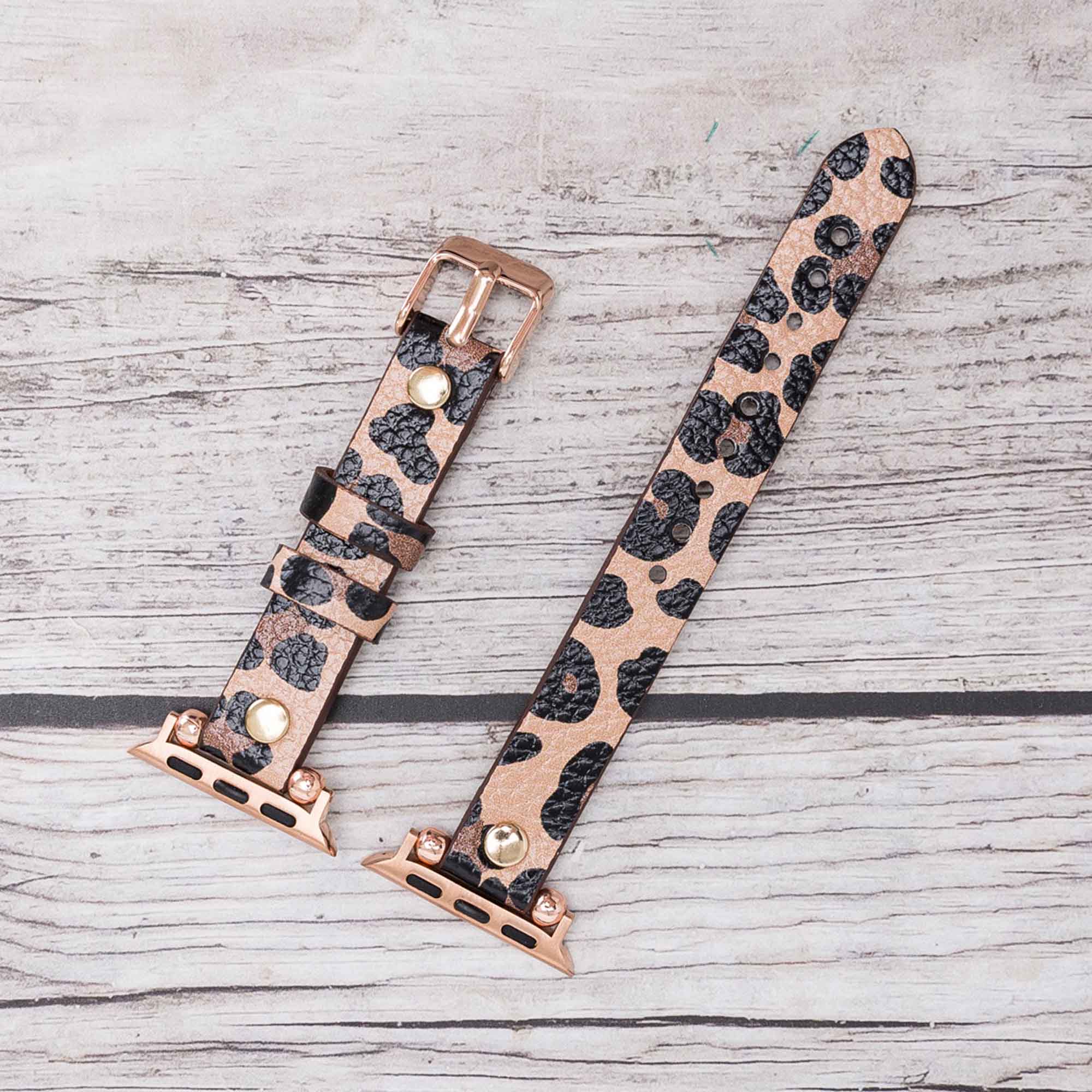 Ferro Strap - Full Grain Leather Band for Apple Watch - LEOPARD PATTERNED - saracleather